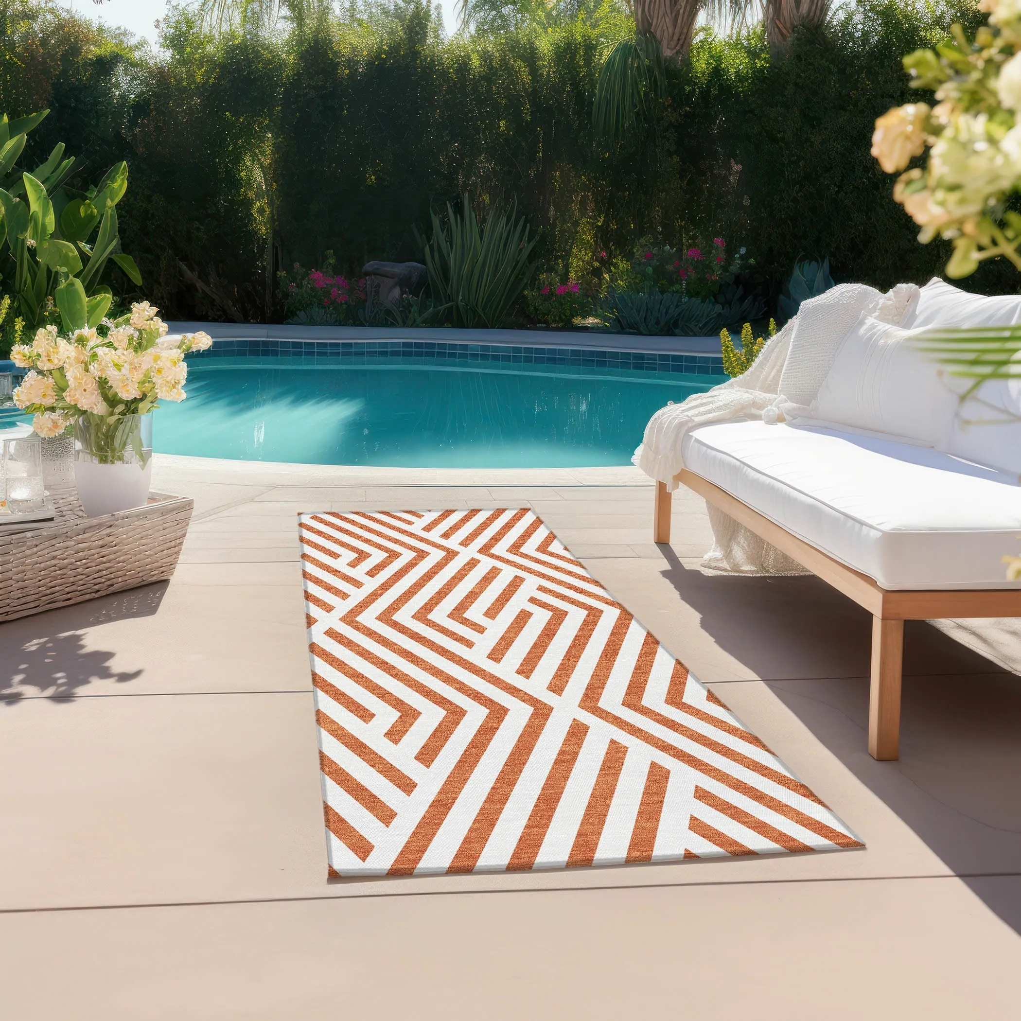 Machine Washable Indoor/ Outdoor Modern Diamonds Chantille Rug