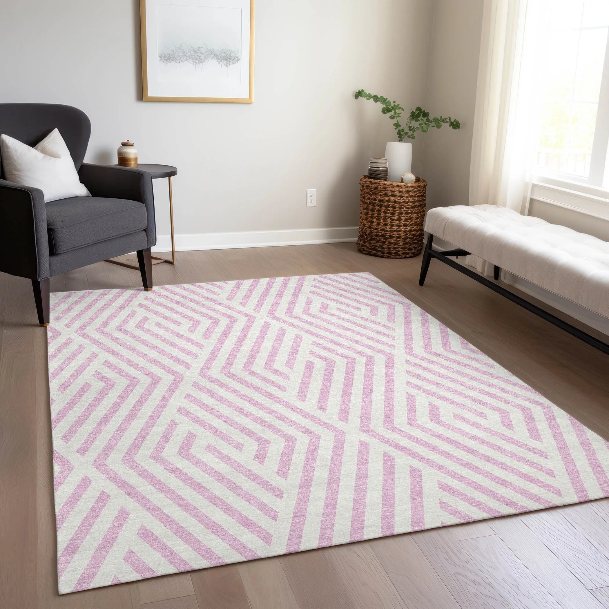 Machine Washable Indoor/ Outdoor Modern Diamonds Chantille Rug