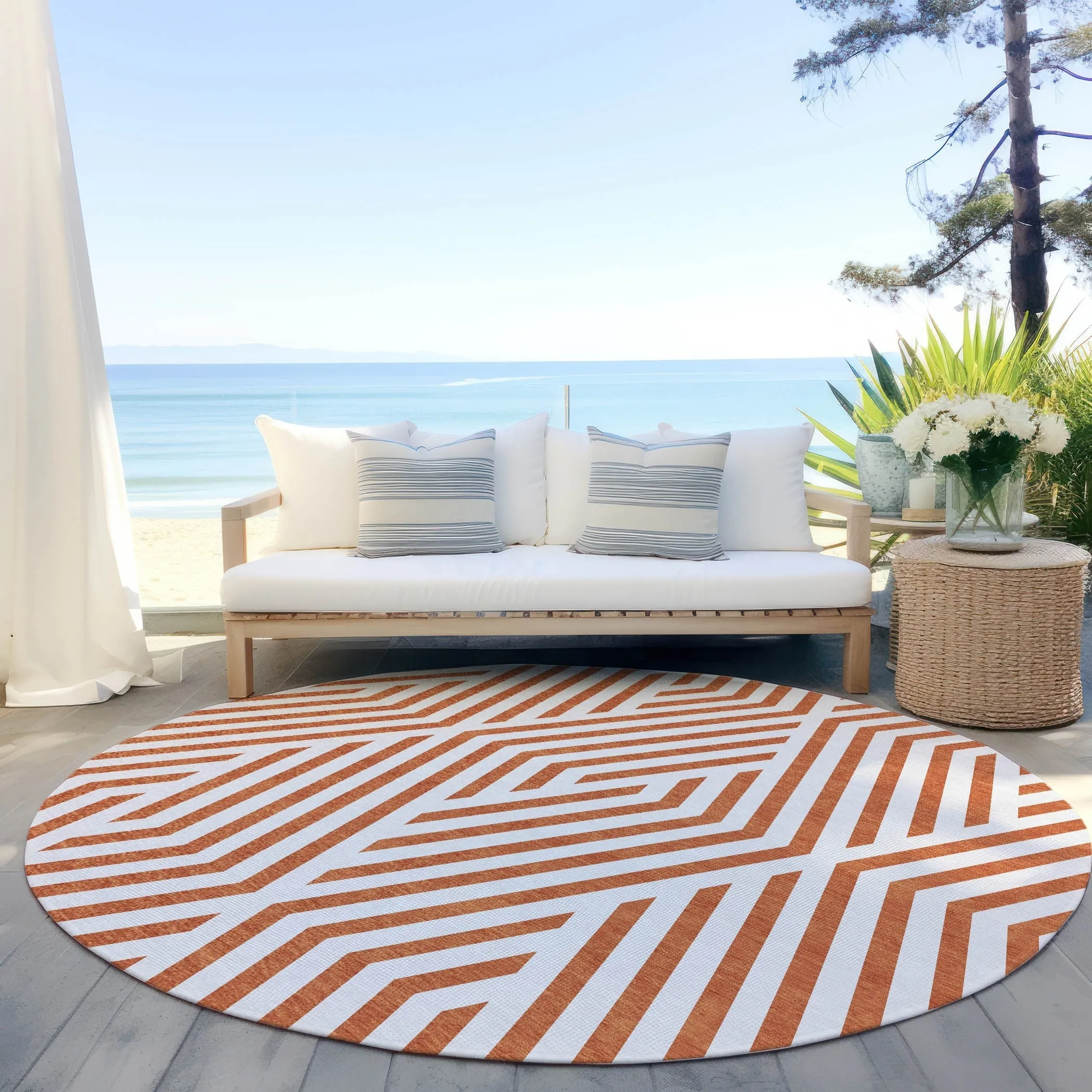 Machine Washable Indoor/ Outdoor Modern Diamonds Chantille Rug