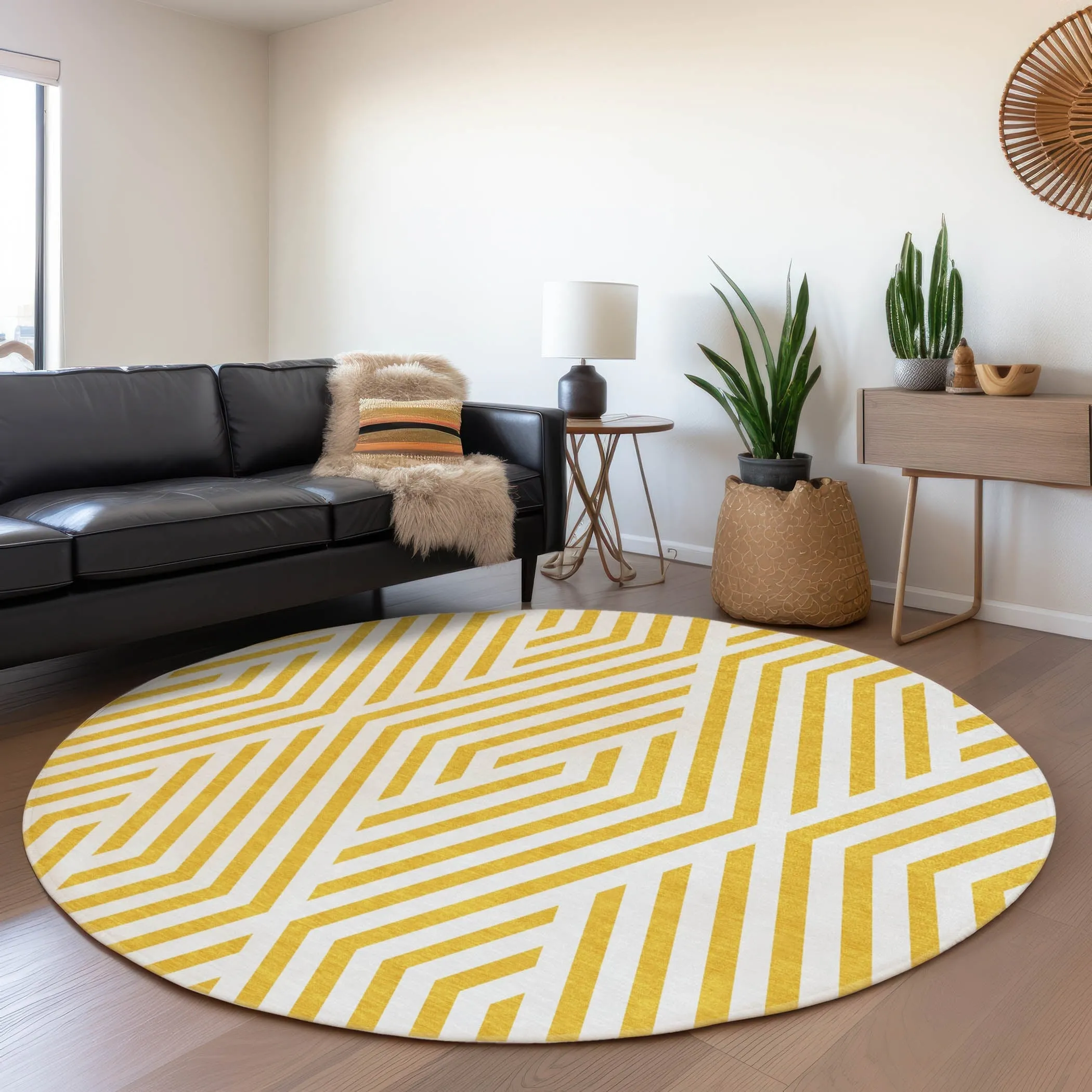 Machine Washable Indoor/ Outdoor Modern Diamonds Chantille Rug