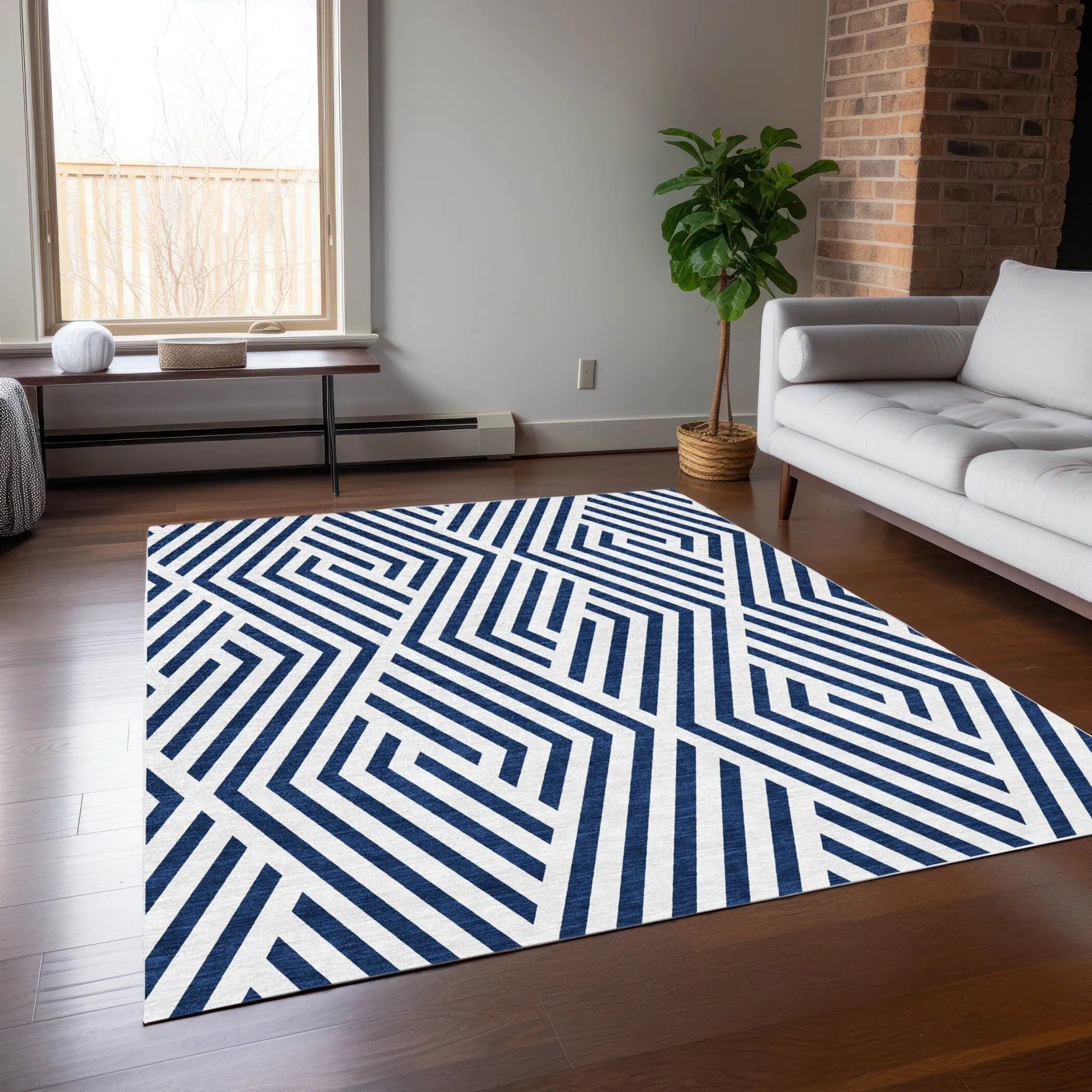 Machine Washable Indoor/ Outdoor Modern Diamonds Chantille Rug