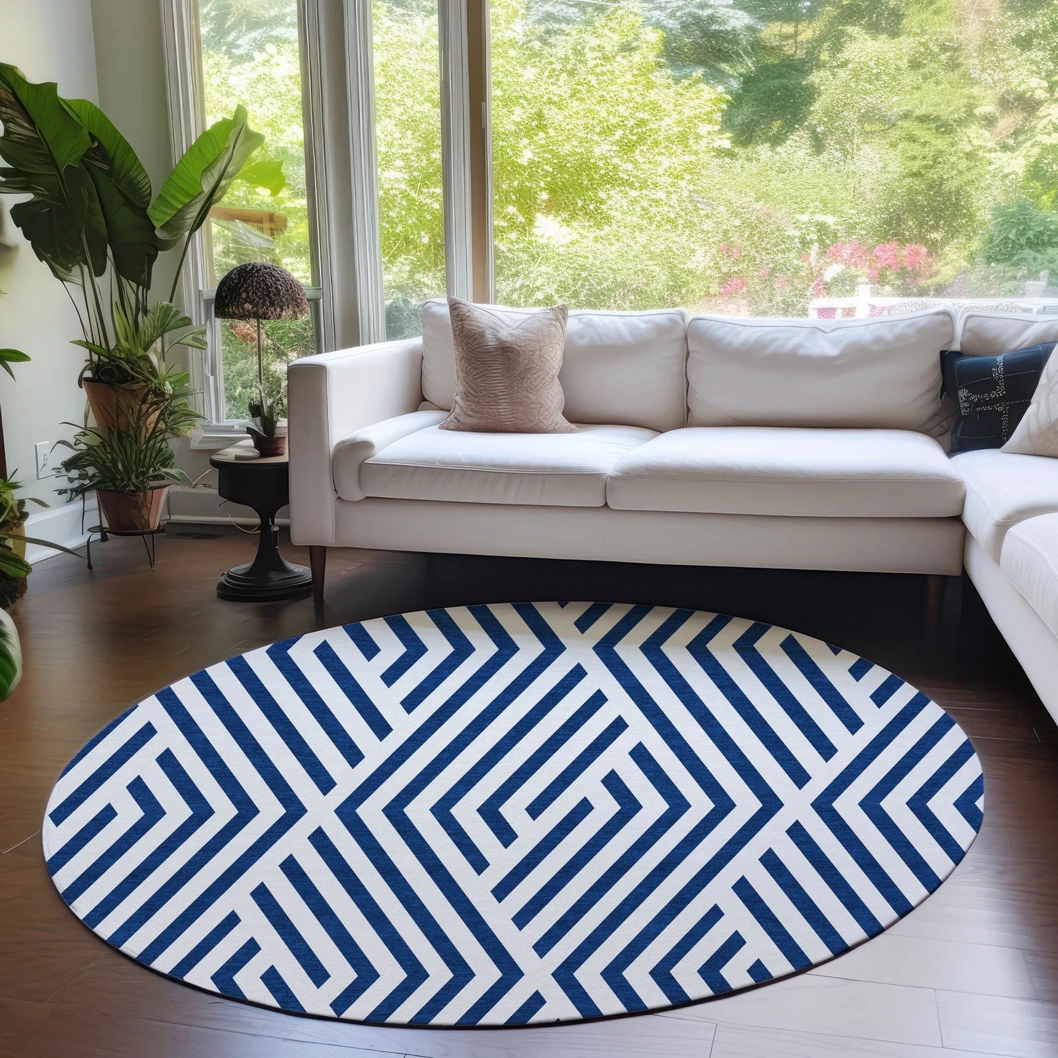 Machine Washable Indoor/ Outdoor Modern Diamonds Chantille Rug