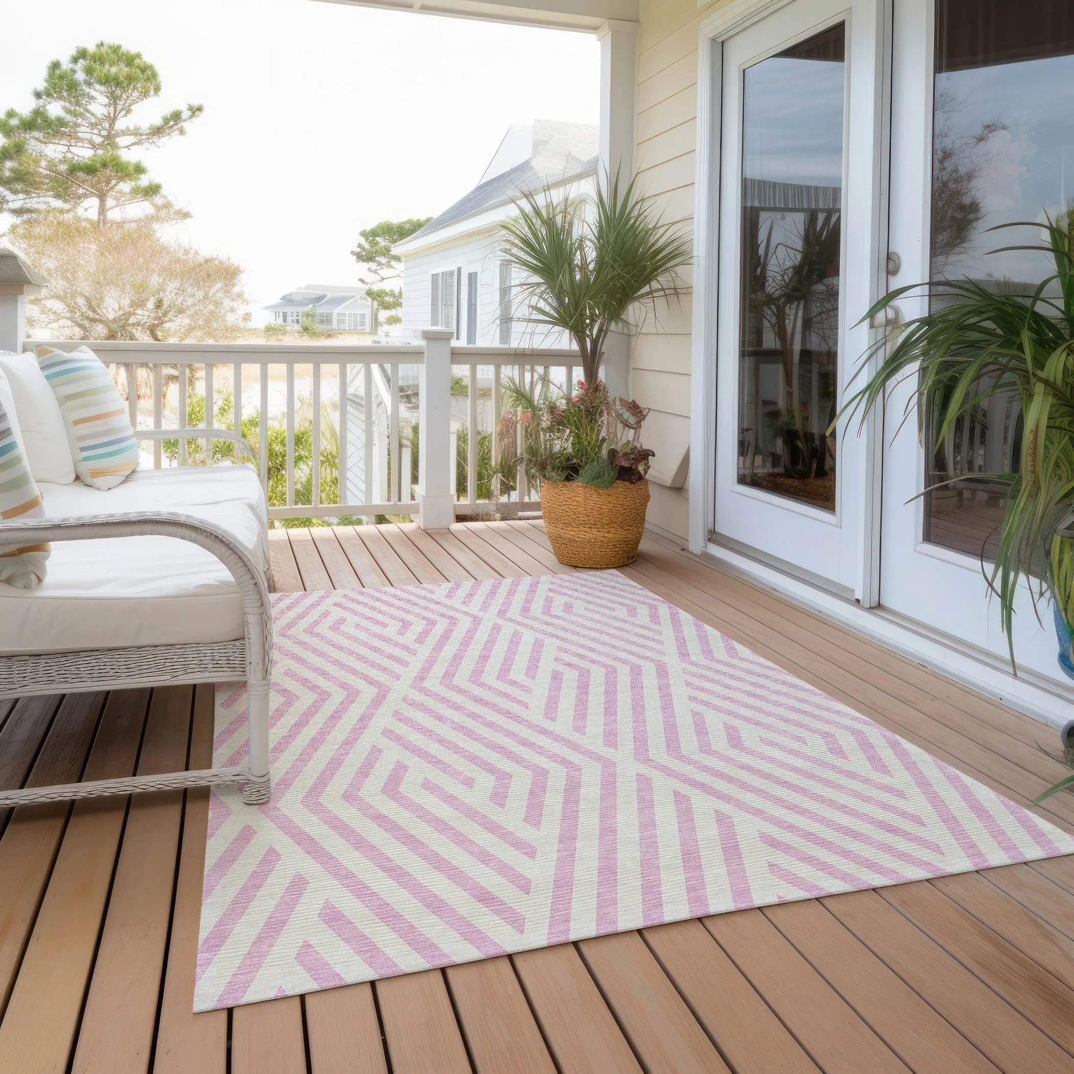 Machine Washable Indoor/ Outdoor Modern Diamonds Chantille Rug