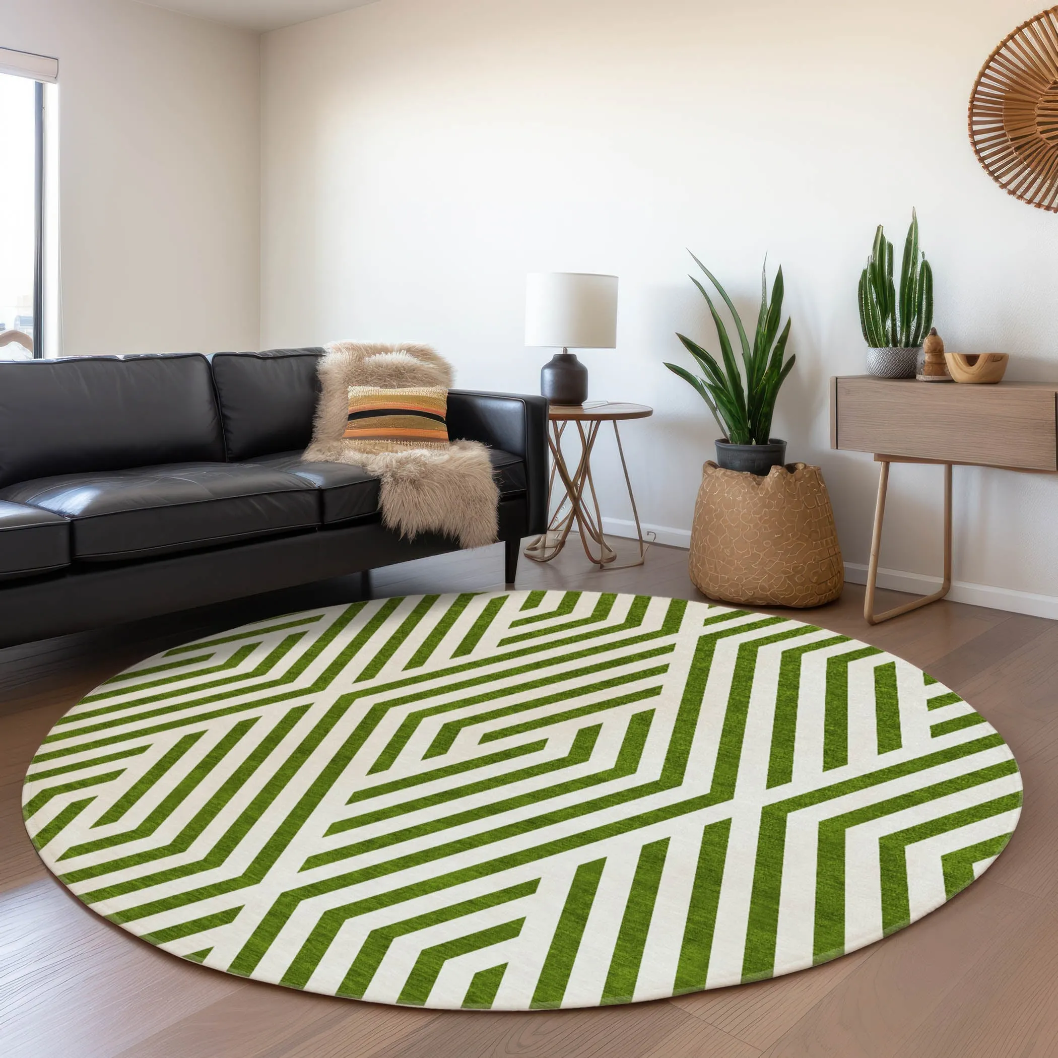 Machine Washable Indoor/ Outdoor Modern Diamonds Chantille Rug