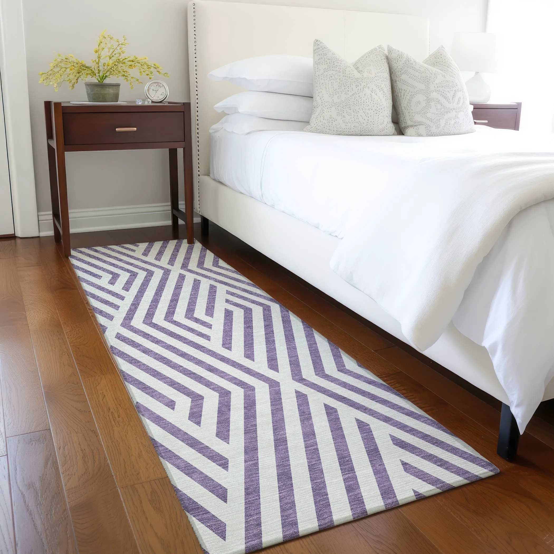Machine Washable Indoor/ Outdoor Modern Diamonds Chantille Rug