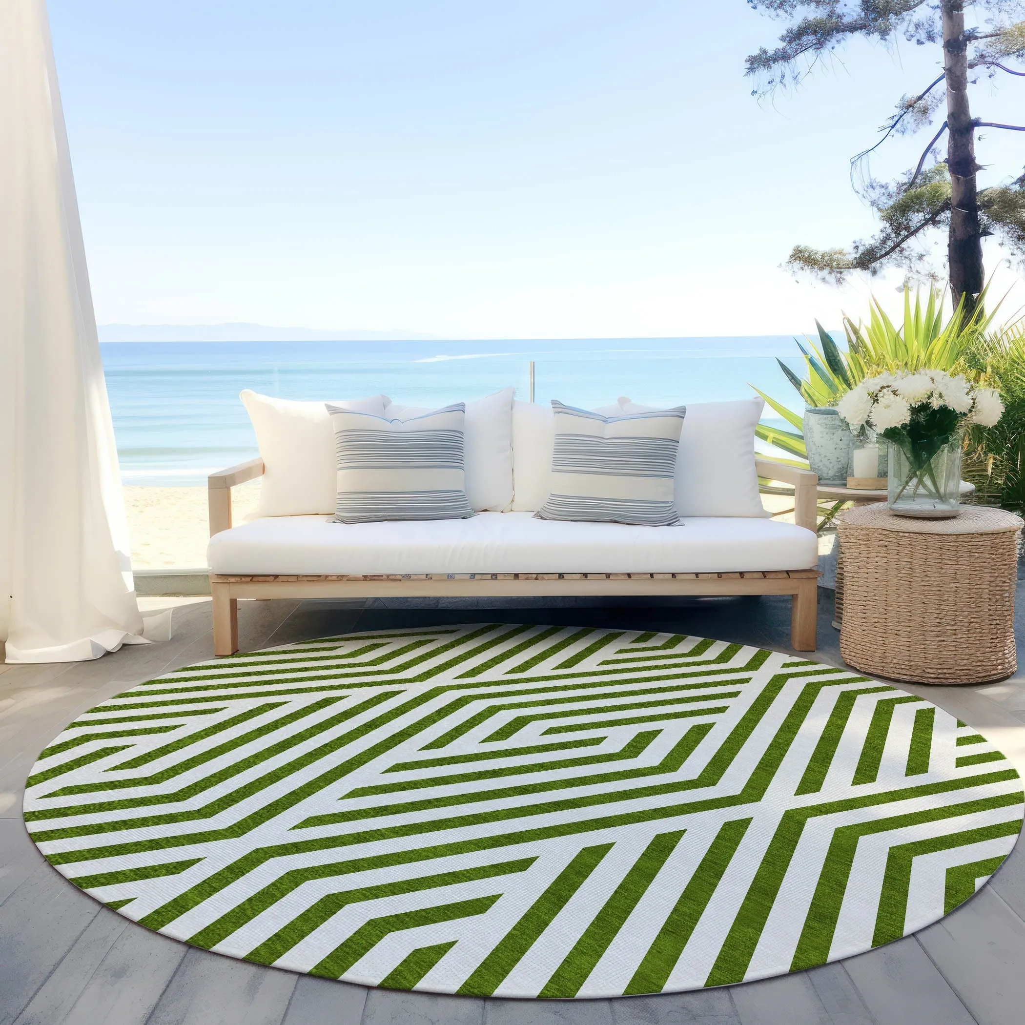 Machine Washable Indoor/ Outdoor Modern Diamonds Chantille Rug