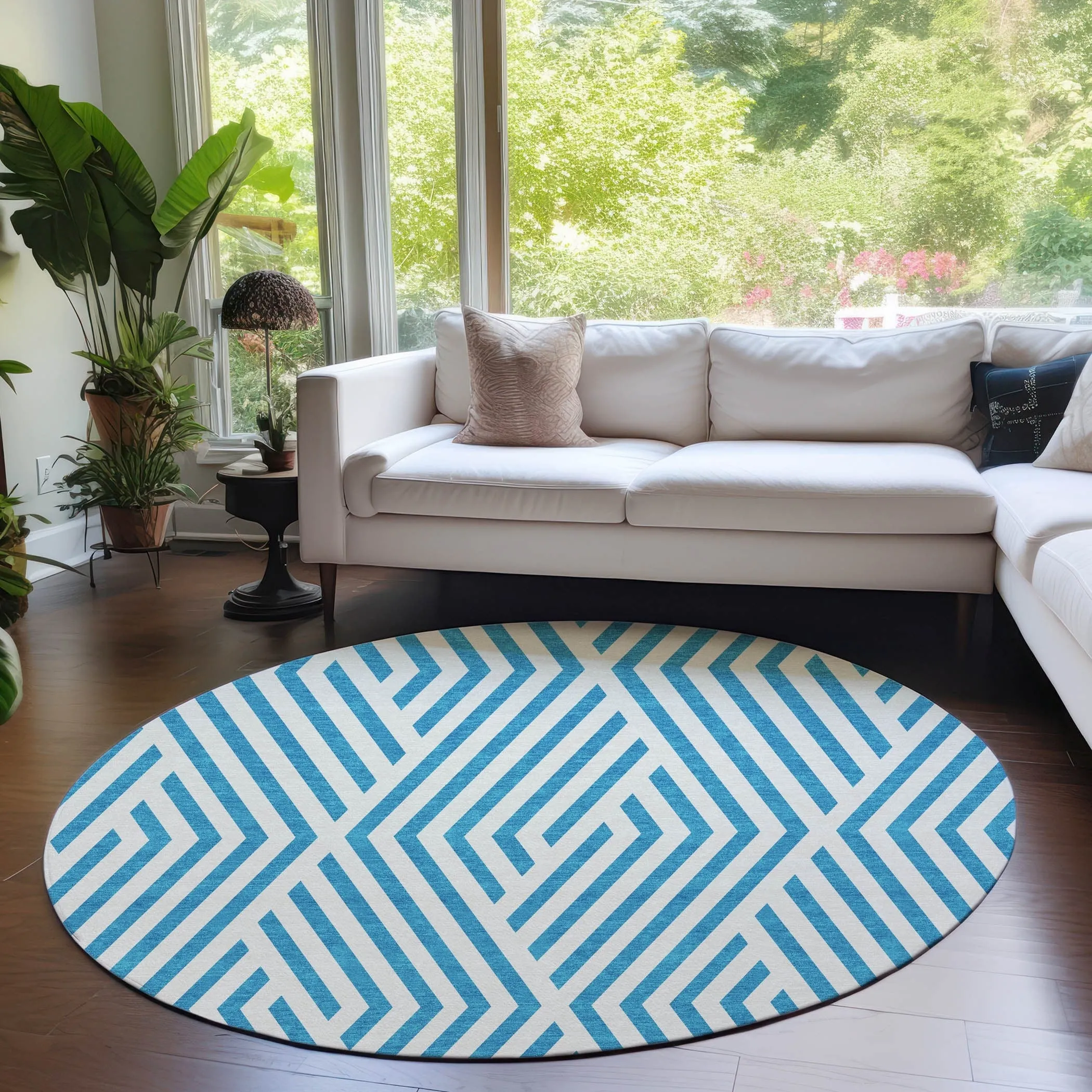 Machine Washable Indoor/ Outdoor Modern Diamonds Chantille Rug