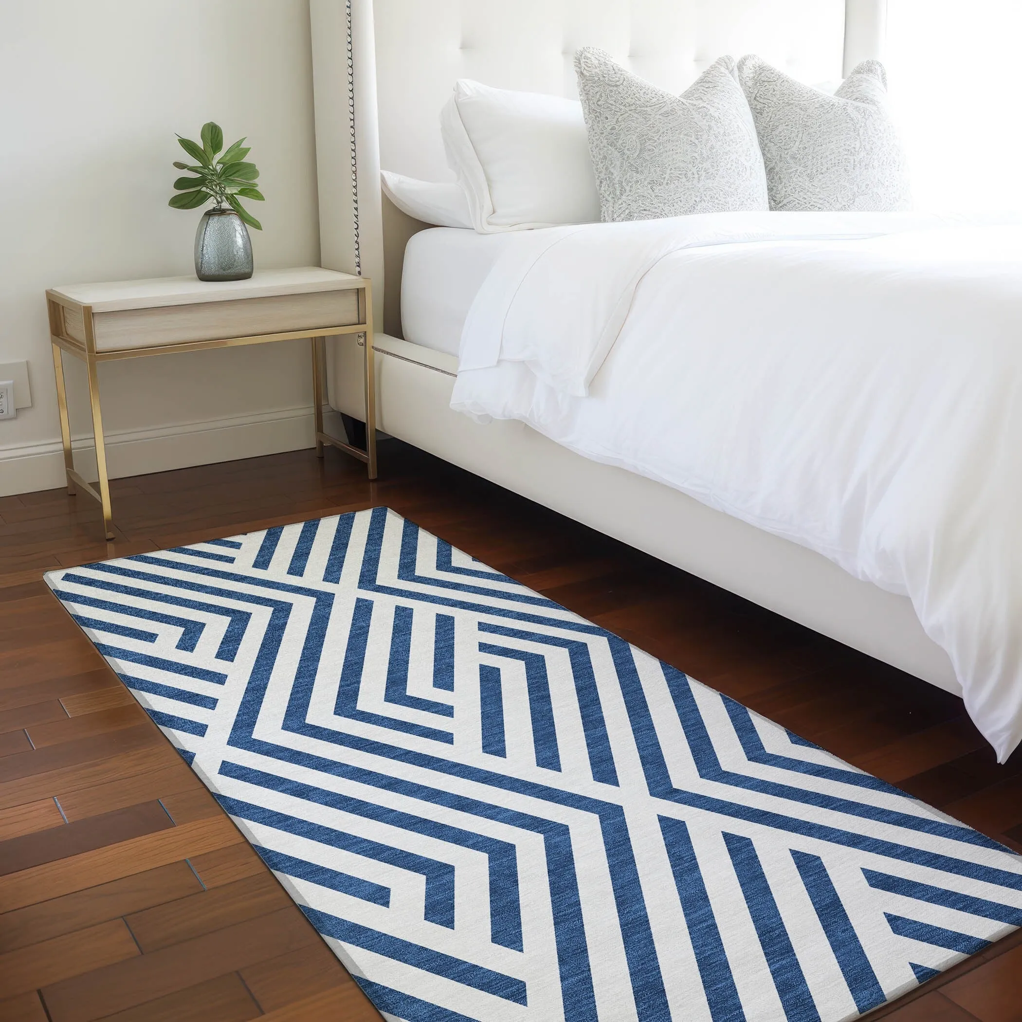 Machine Washable Indoor/ Outdoor Modern Diamonds Chantille Rug