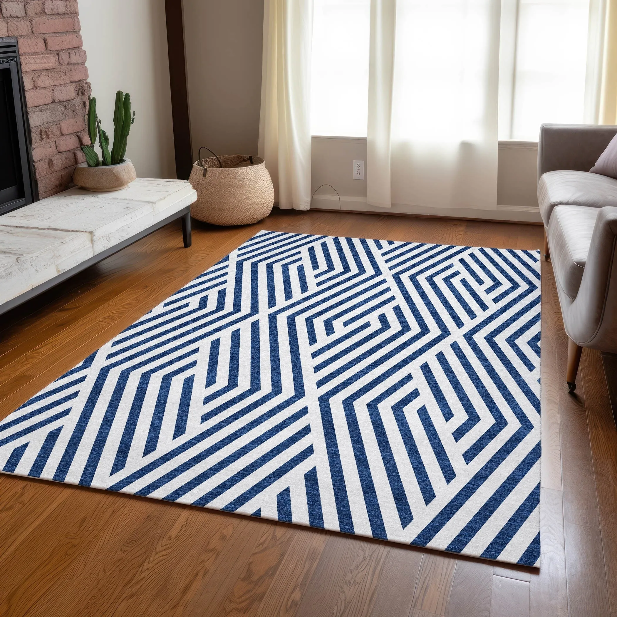 Machine Washable Indoor/ Outdoor Modern Diamonds Chantille Rug