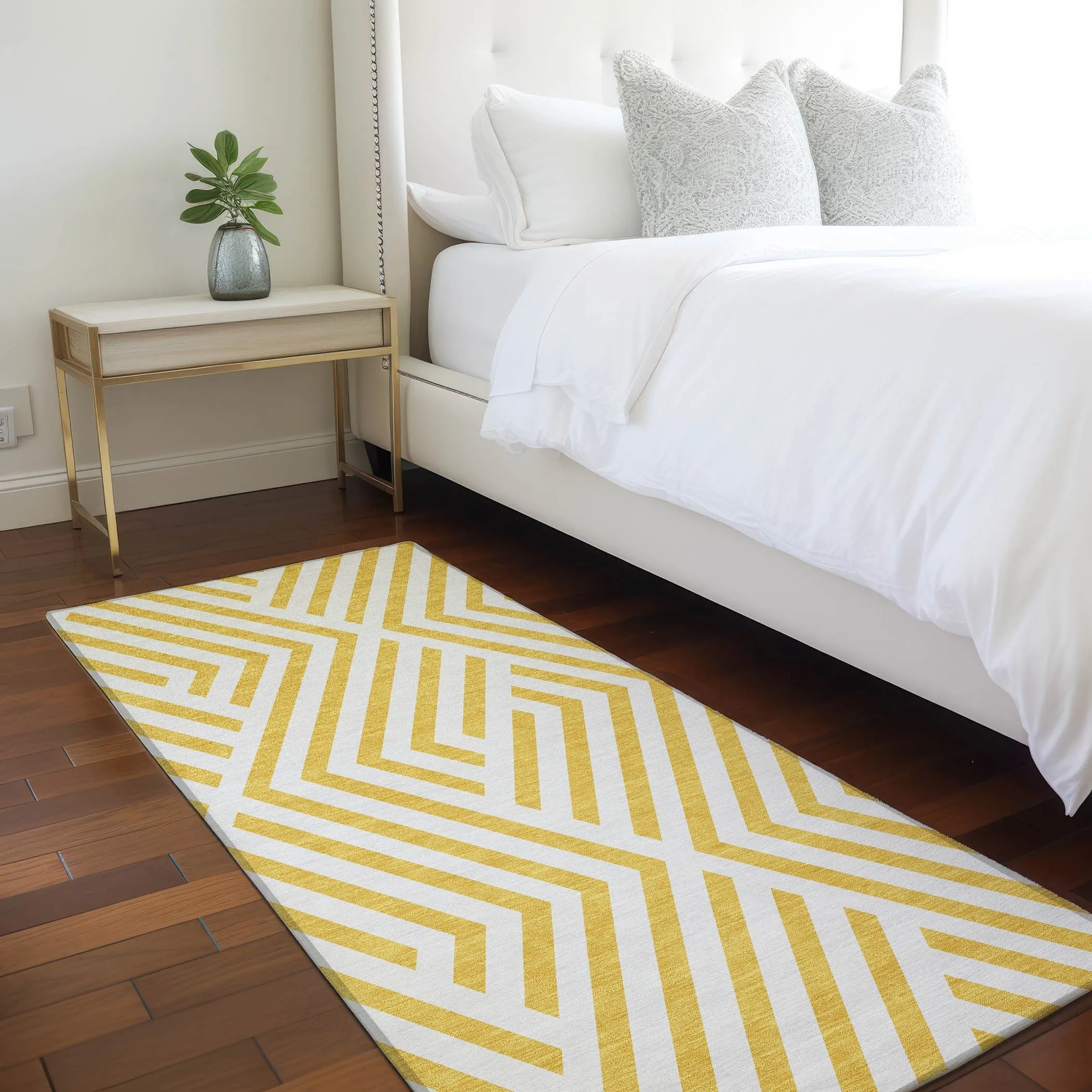 Machine Washable Indoor/ Outdoor Modern Diamonds Chantille Rug