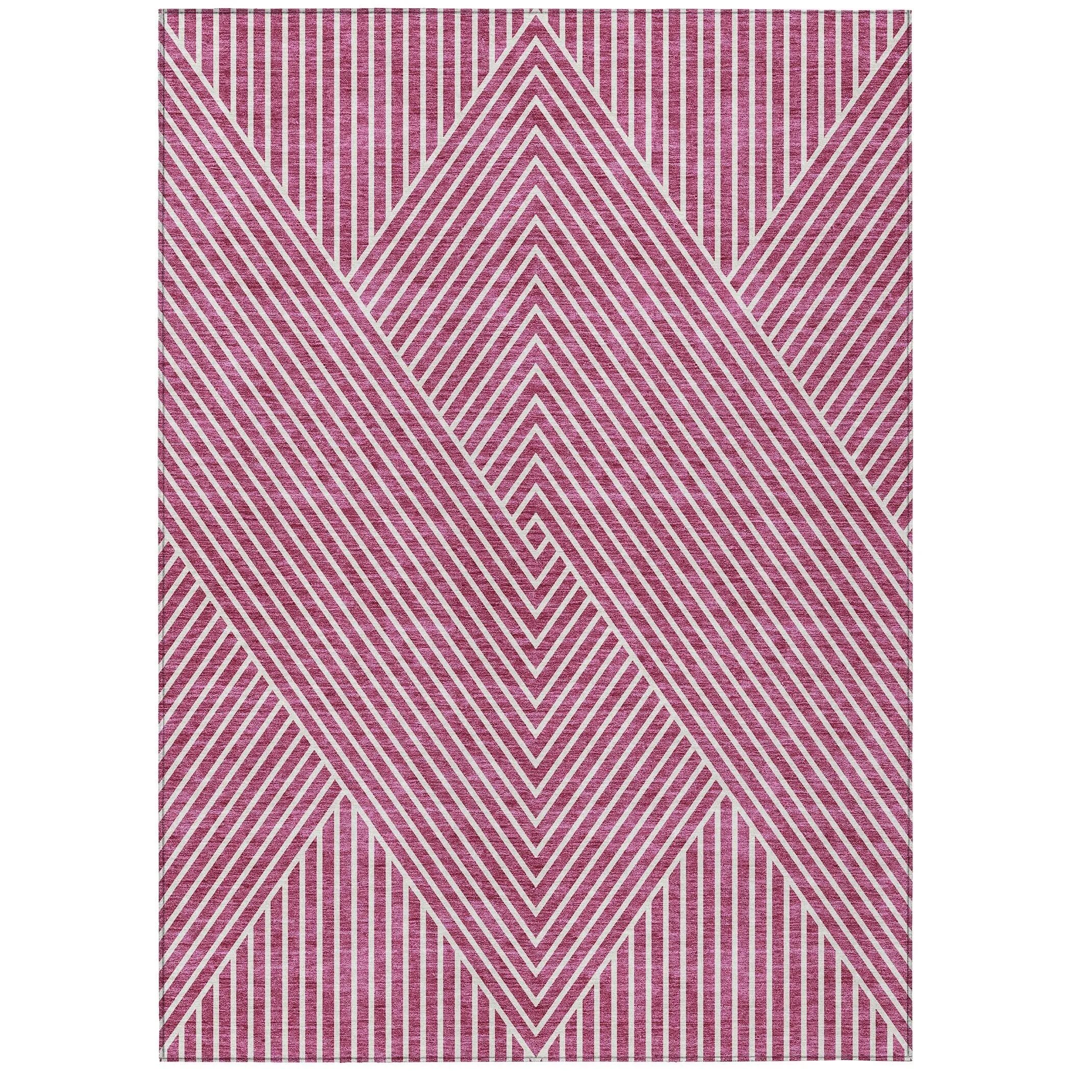 Machine Washable Indoor/ Outdoor Modern Geo Chantille Rug