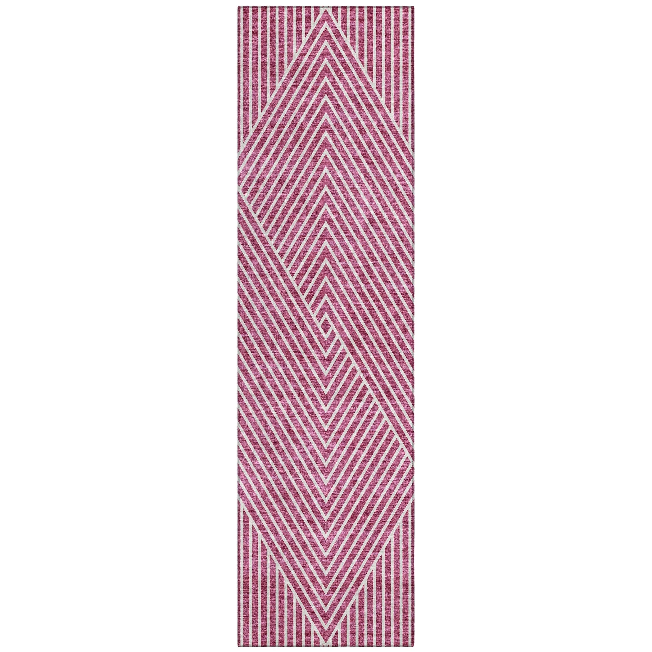 Machine Washable Indoor/ Outdoor Modern Geo Chantille Rug