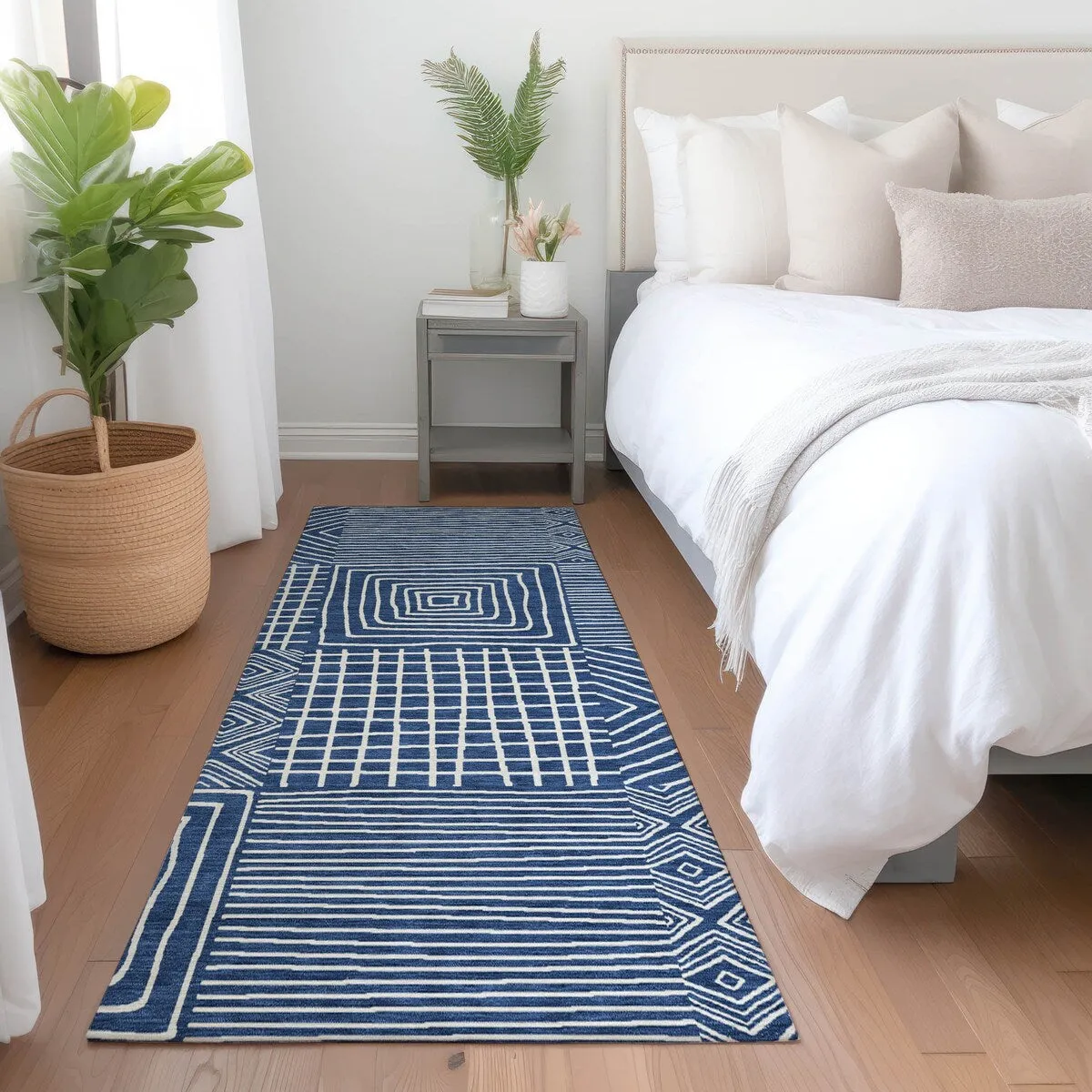 Machine Washable Indoor/ Outdoor Modern Mosaic Chantille Rug