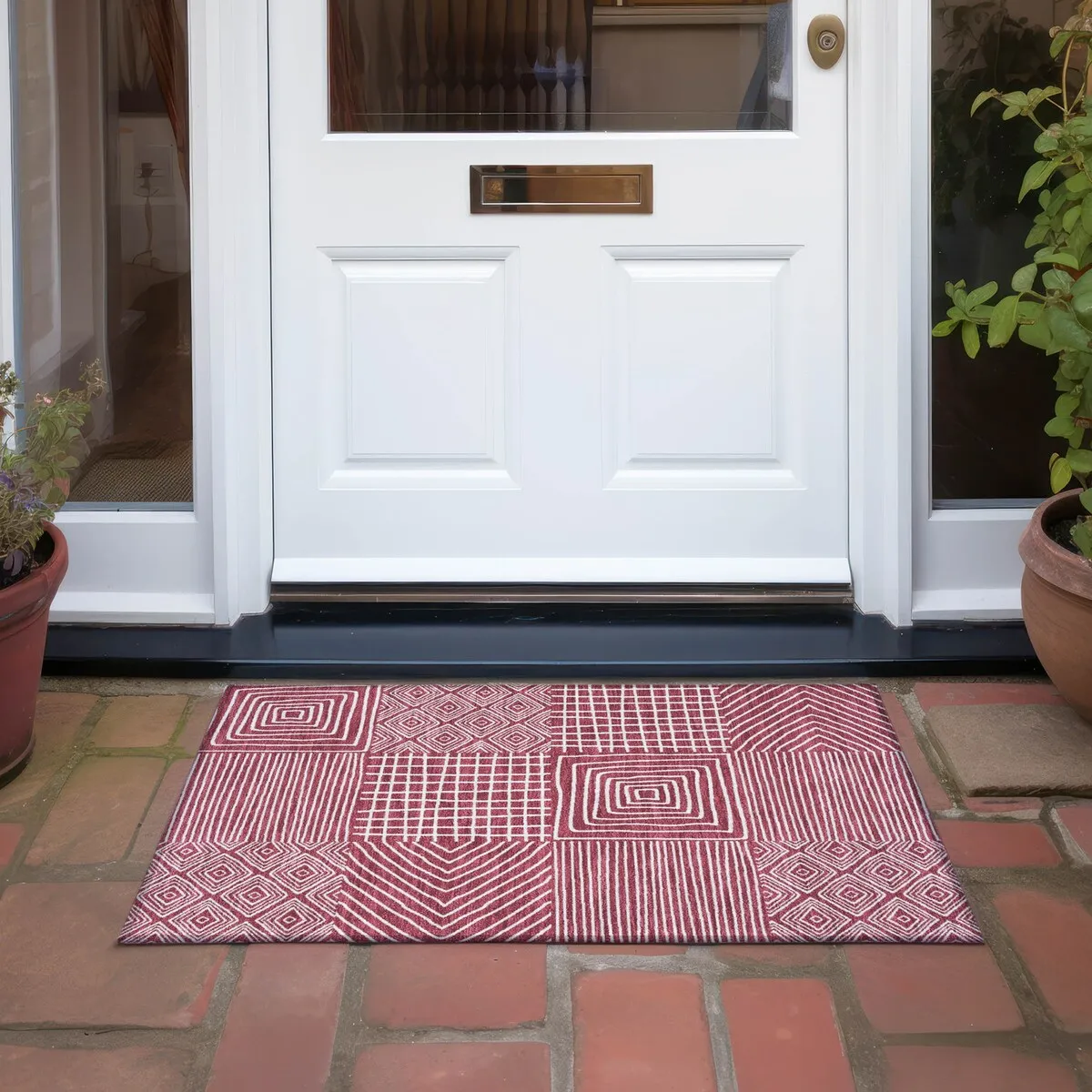 Machine Washable Indoor/ Outdoor Modern Mosaic Chantille Rug