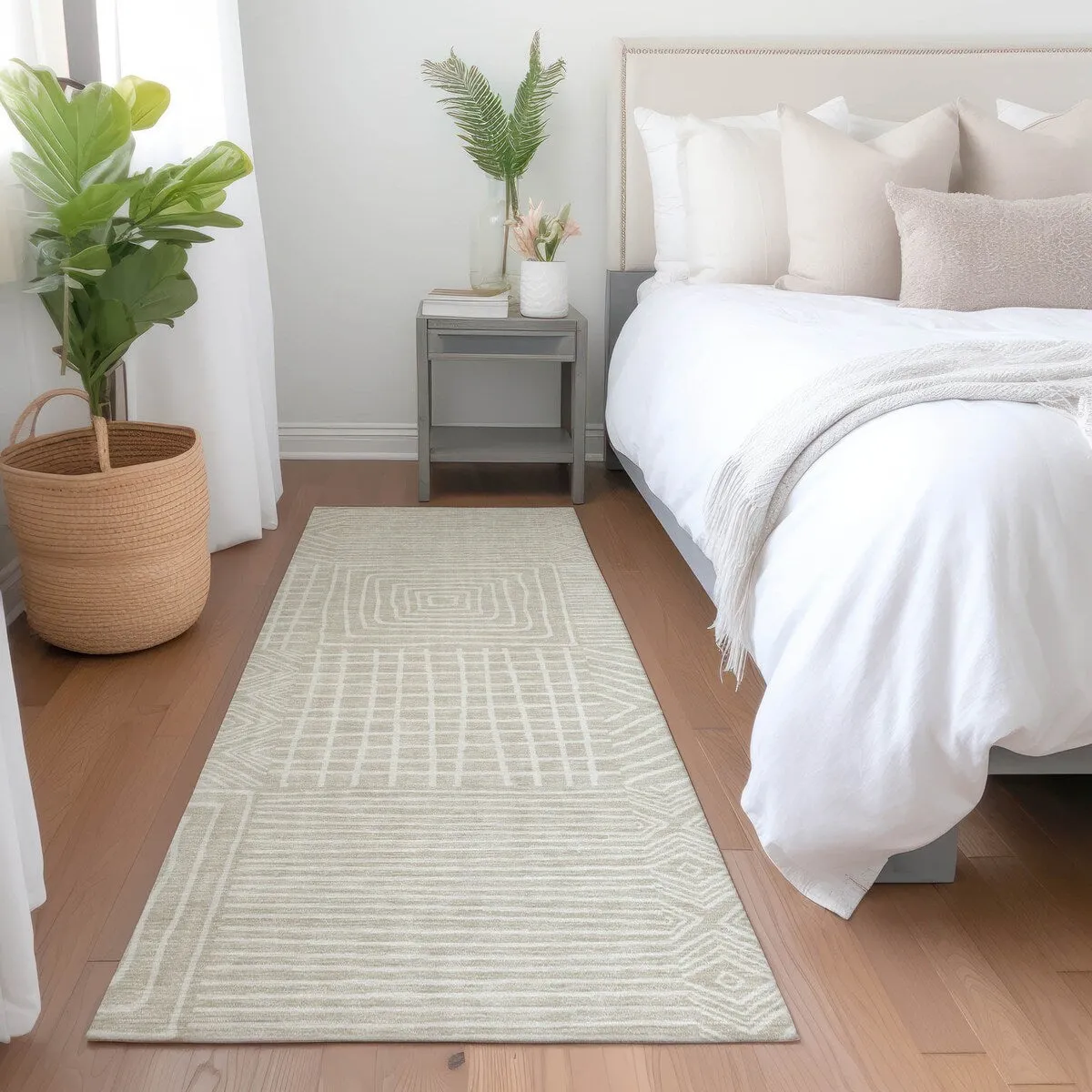 Machine Washable Indoor/ Outdoor Modern Mosaic Chantille Rug