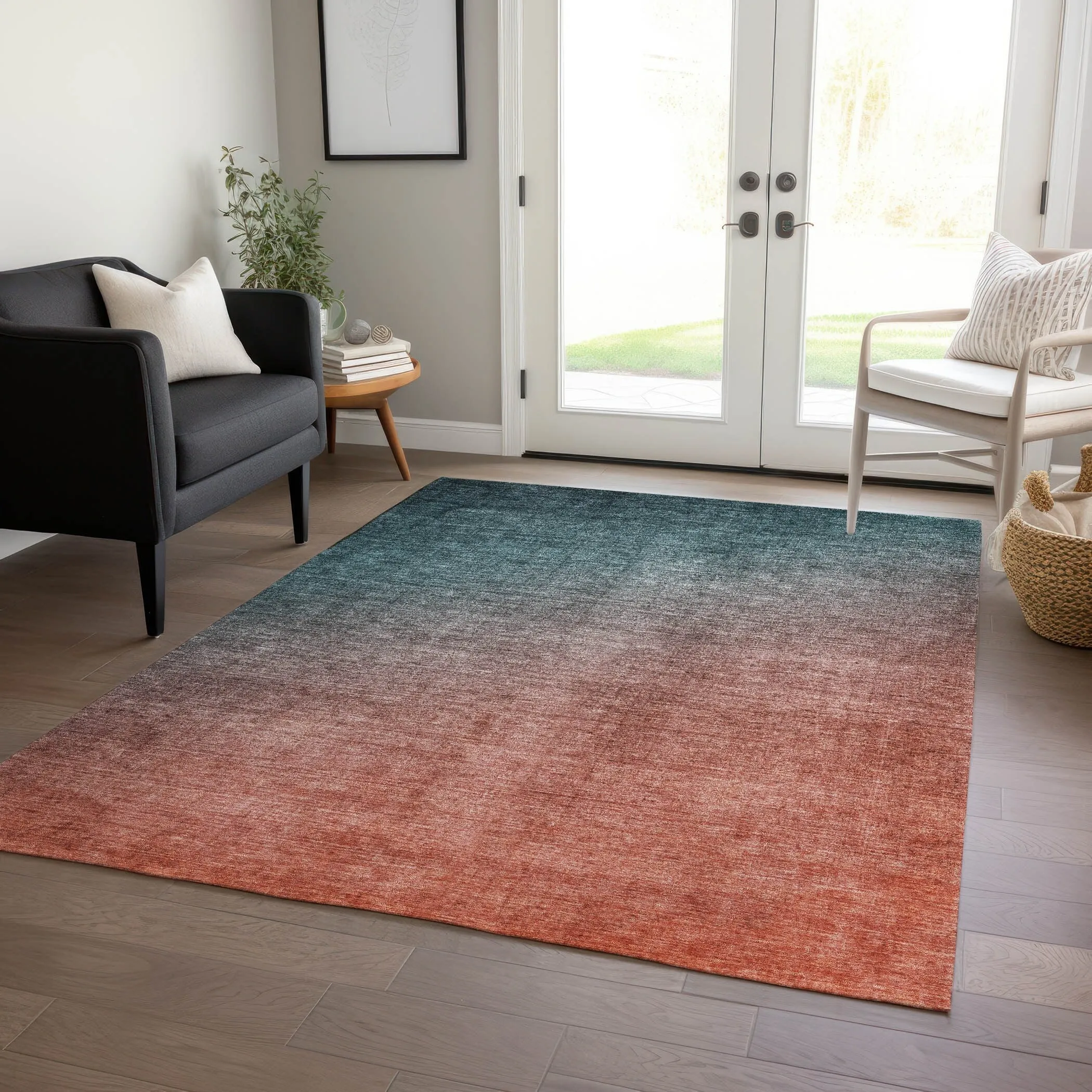 Machine Washable Indoor/ Outdoor Modern Ombre Chantille Rug
