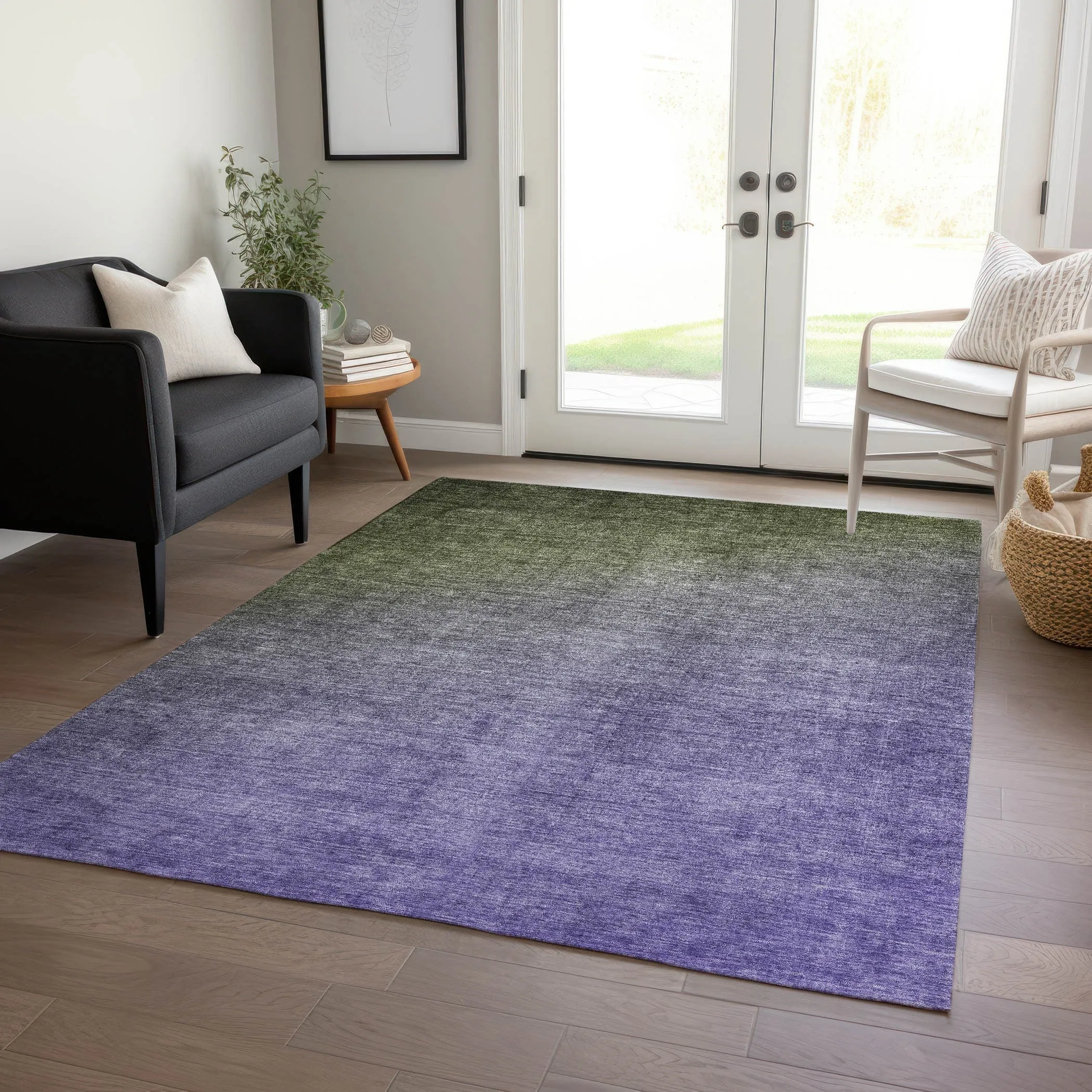 Machine Washable Indoor/ Outdoor Modern Ombre Chantille Rug
