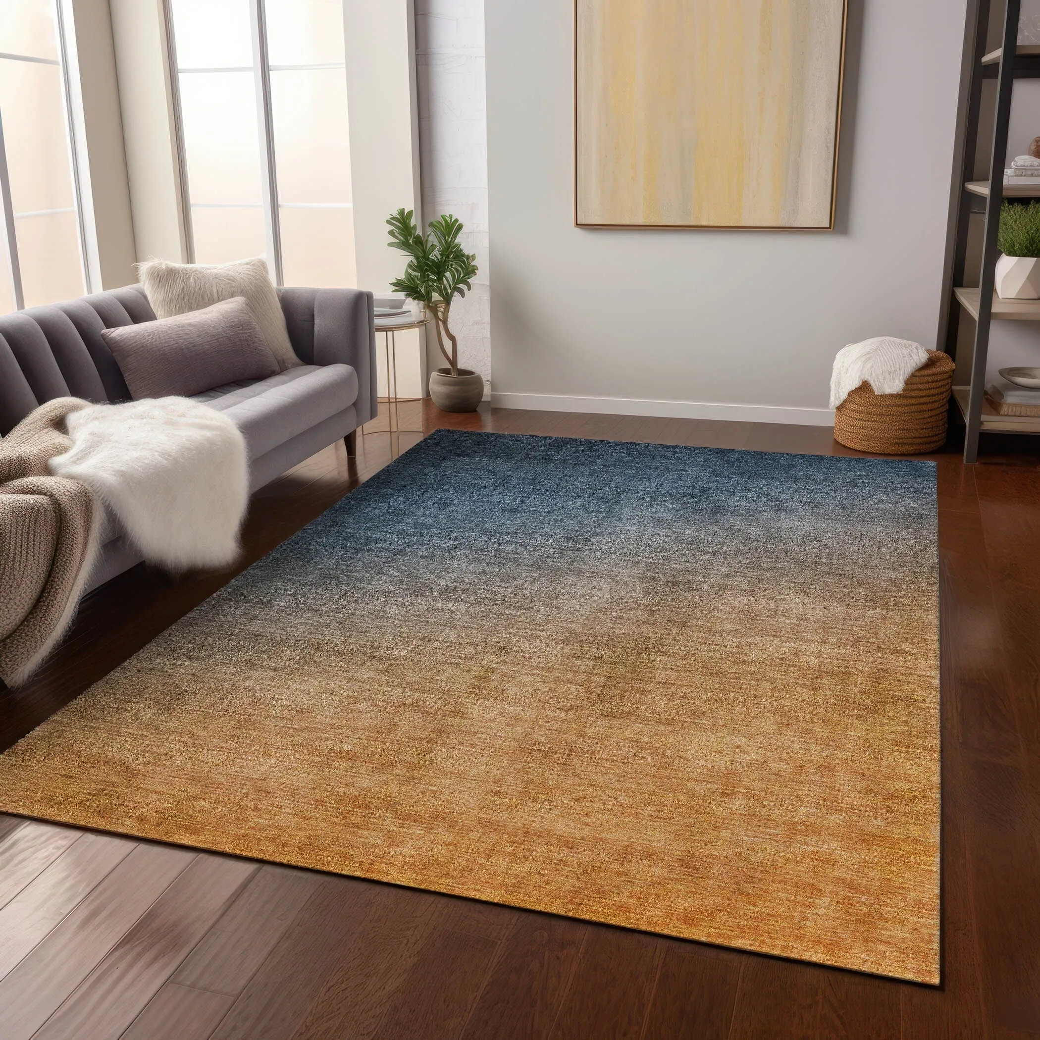 Machine Washable Indoor/ Outdoor Modern Ombre Chantille Rug