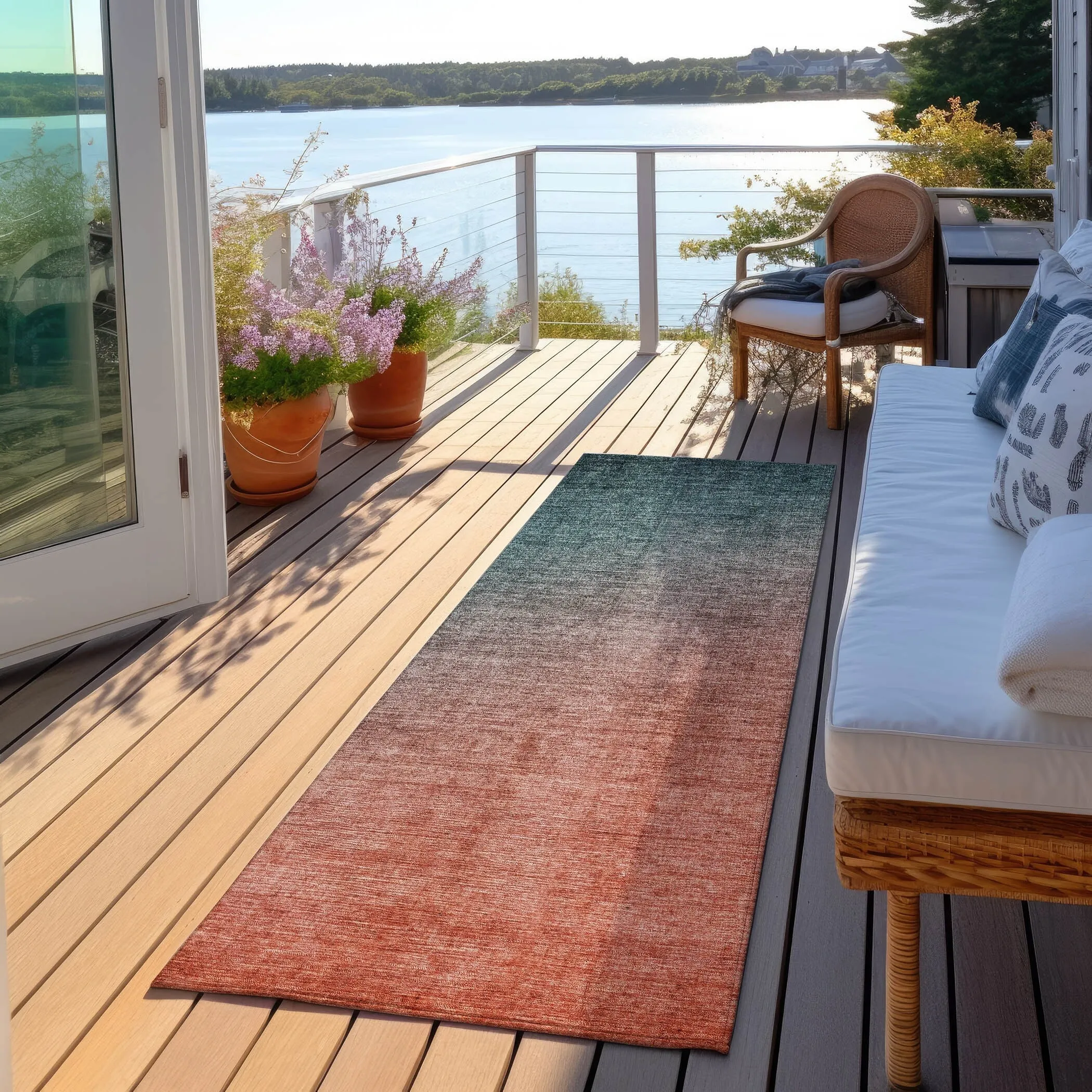 Machine Washable Indoor/ Outdoor Modern Ombre Chantille Rug
