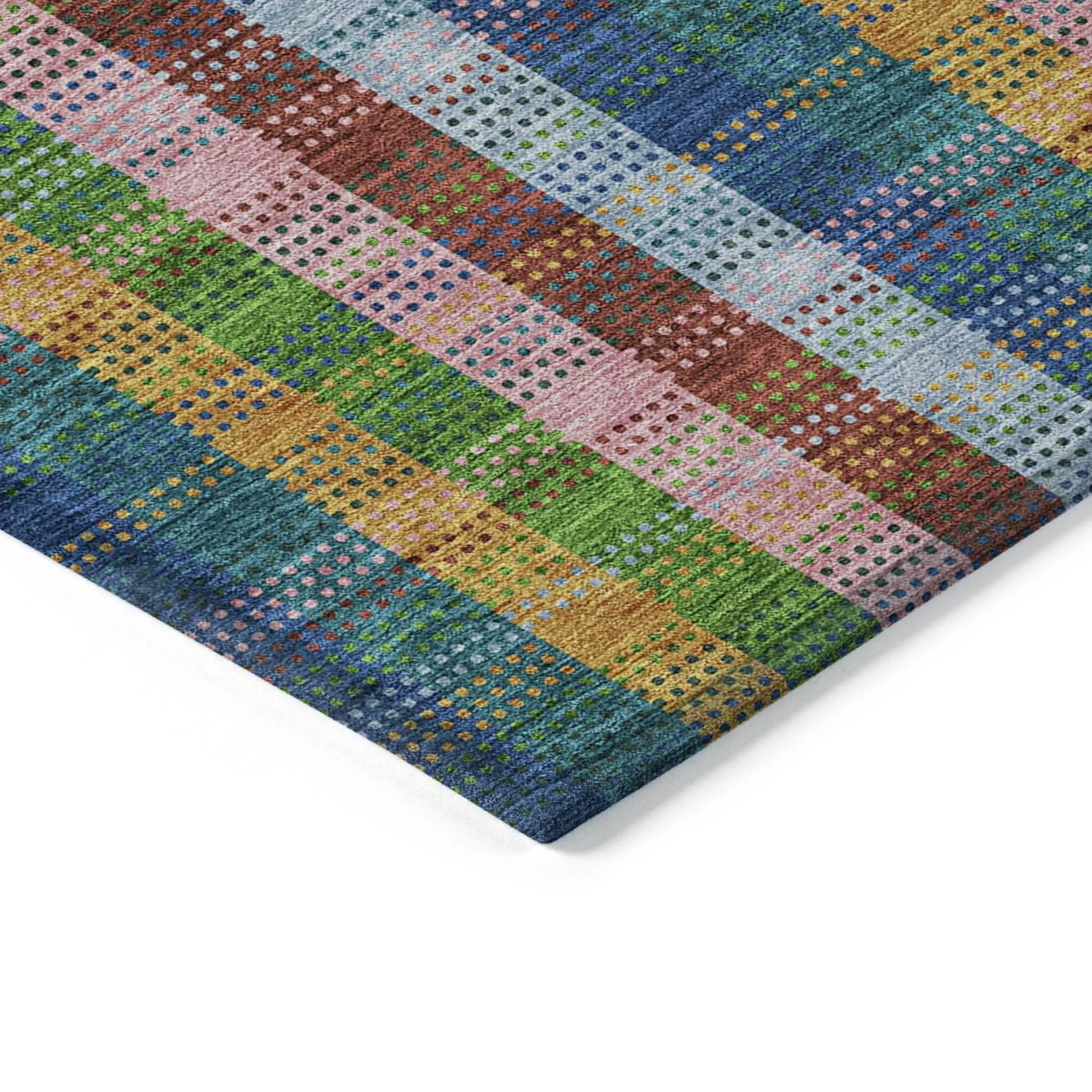 Machine Washable Indoor/ Outdoor Modern Plaid Chantille Rug