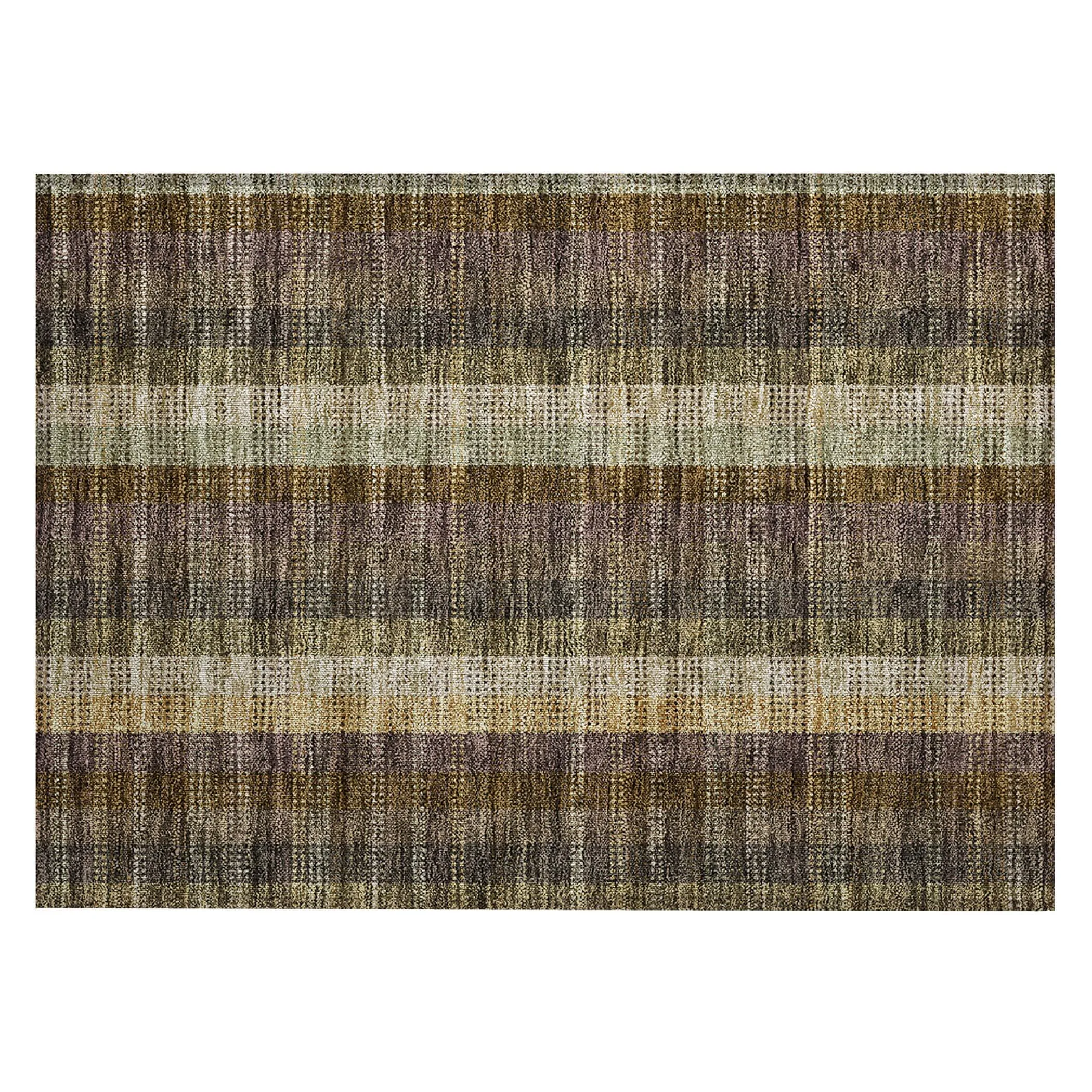 Machine Washable Indoor/ Outdoor Modern Plaid Chantille Rug