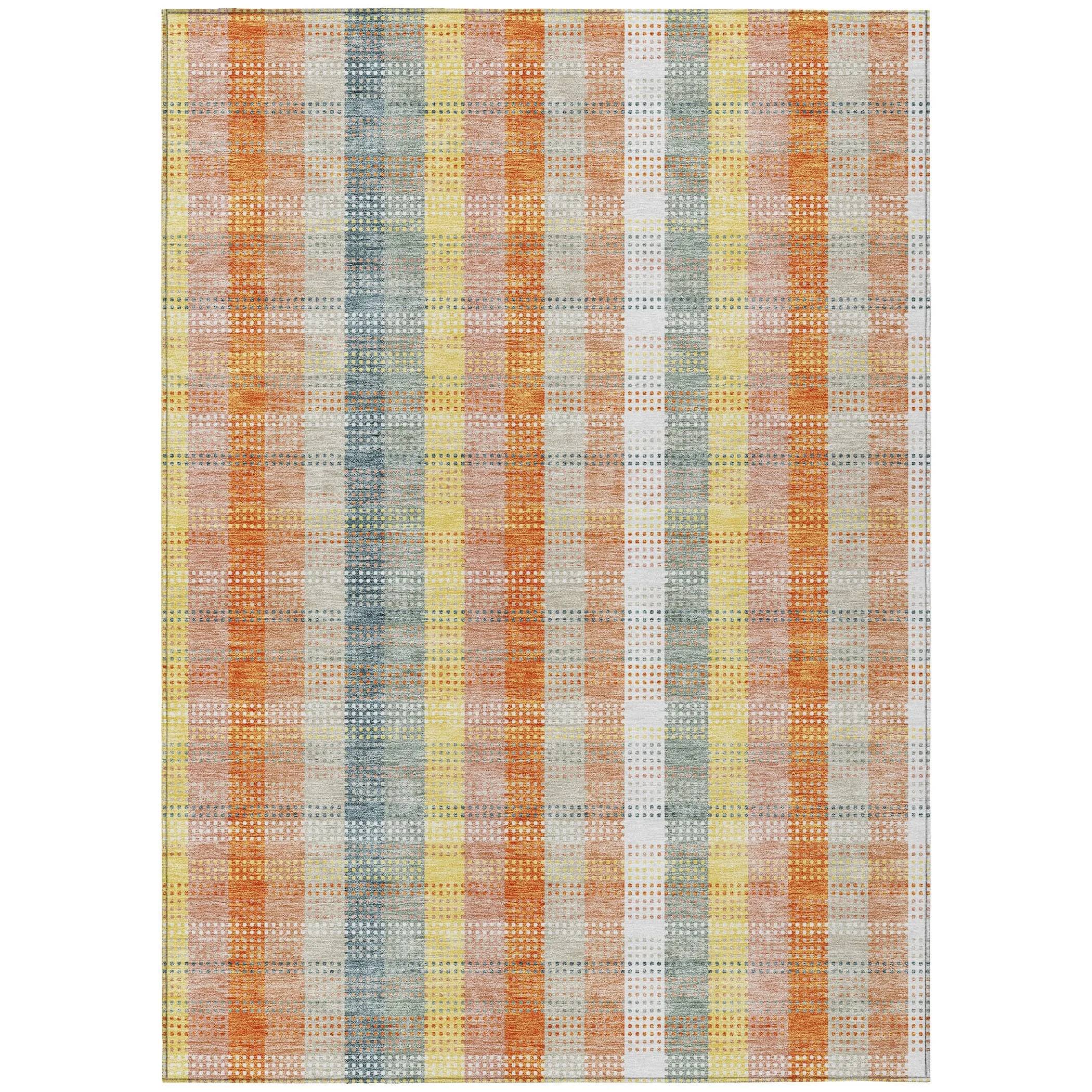Machine Washable Indoor/ Outdoor Modern Plaid Chantille Rug