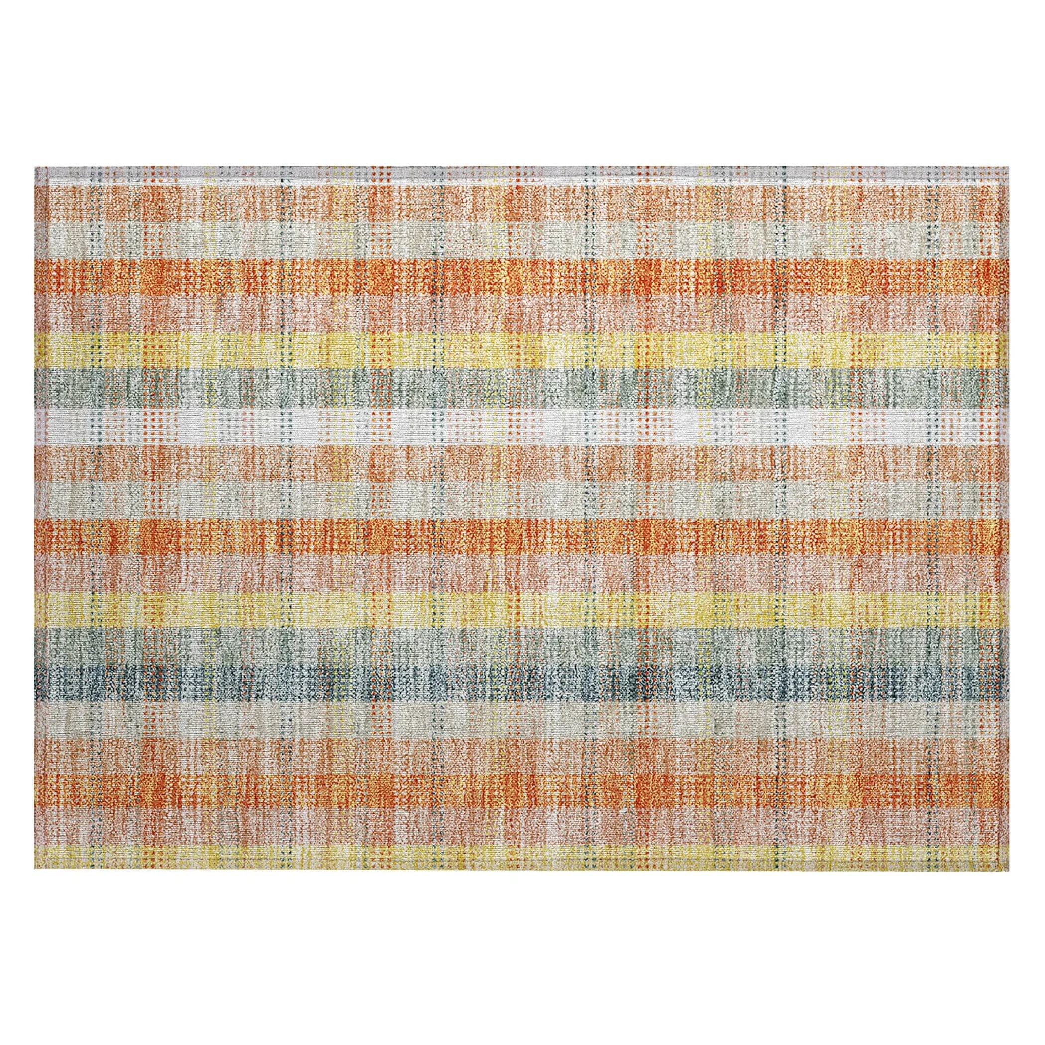 Machine Washable Indoor/ Outdoor Modern Plaid Chantille Rug