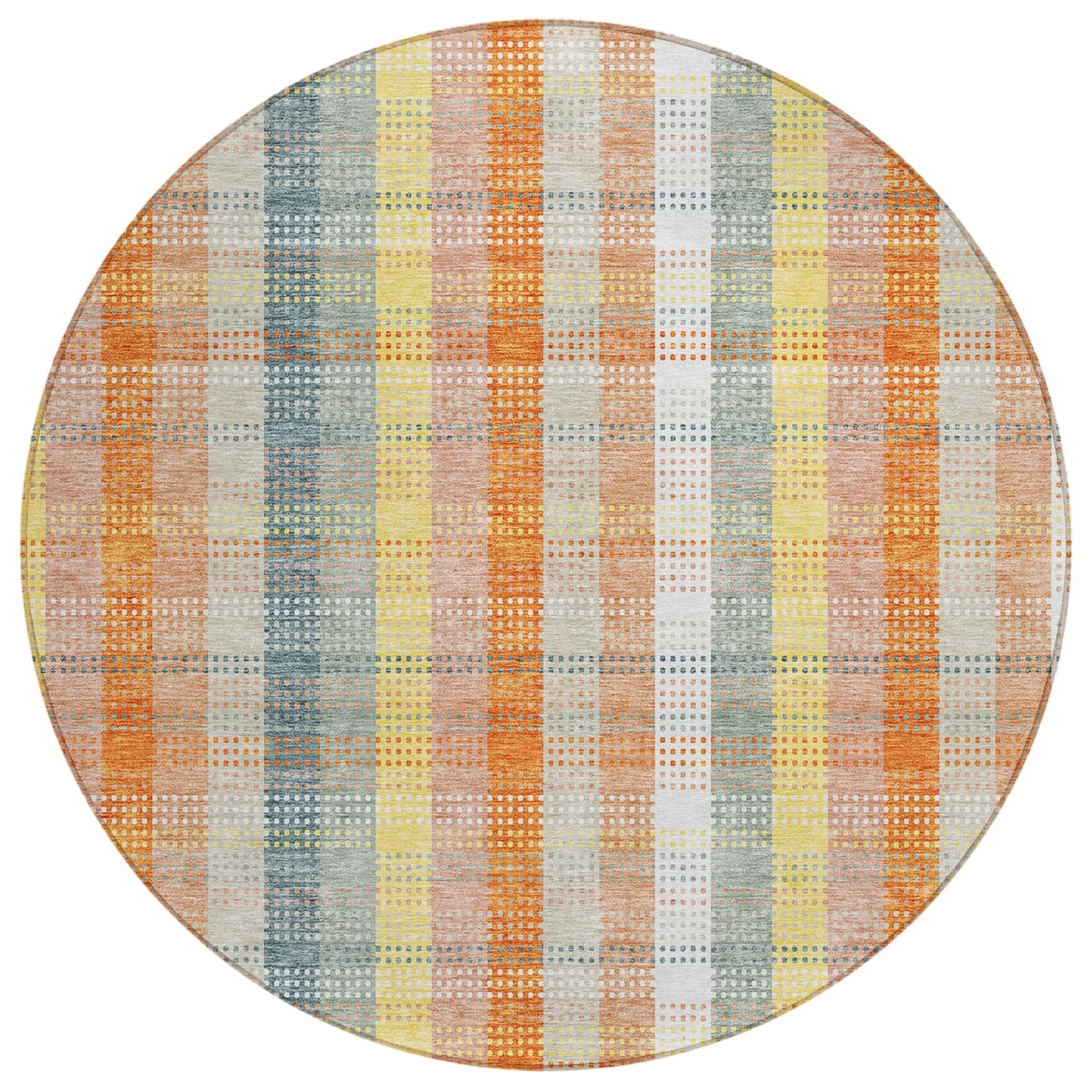 Machine Washable Indoor/ Outdoor Modern Plaid Chantille Rug
