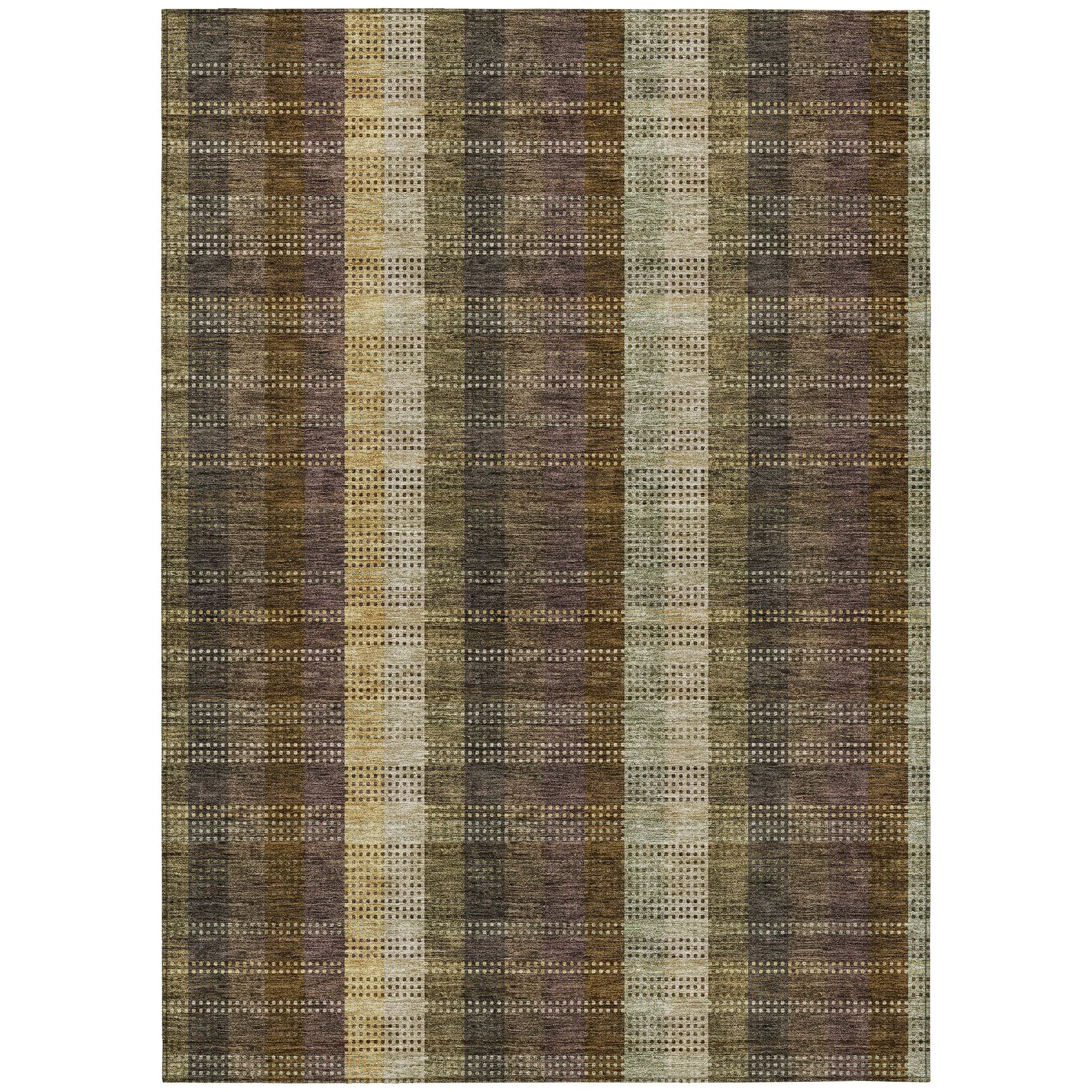 Machine Washable Indoor/ Outdoor Modern Plaid Chantille Rug