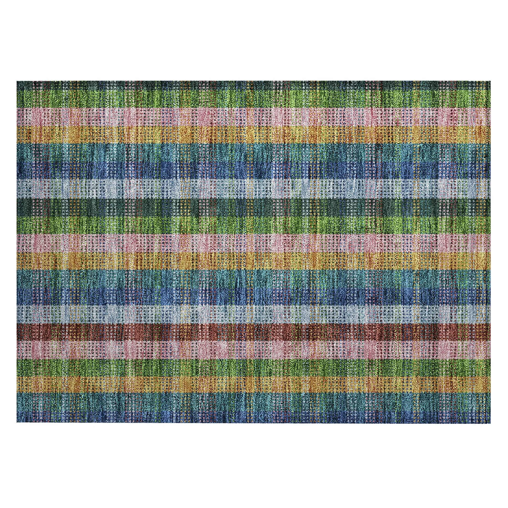 Machine Washable Indoor/ Outdoor Modern Plaid Chantille Rug