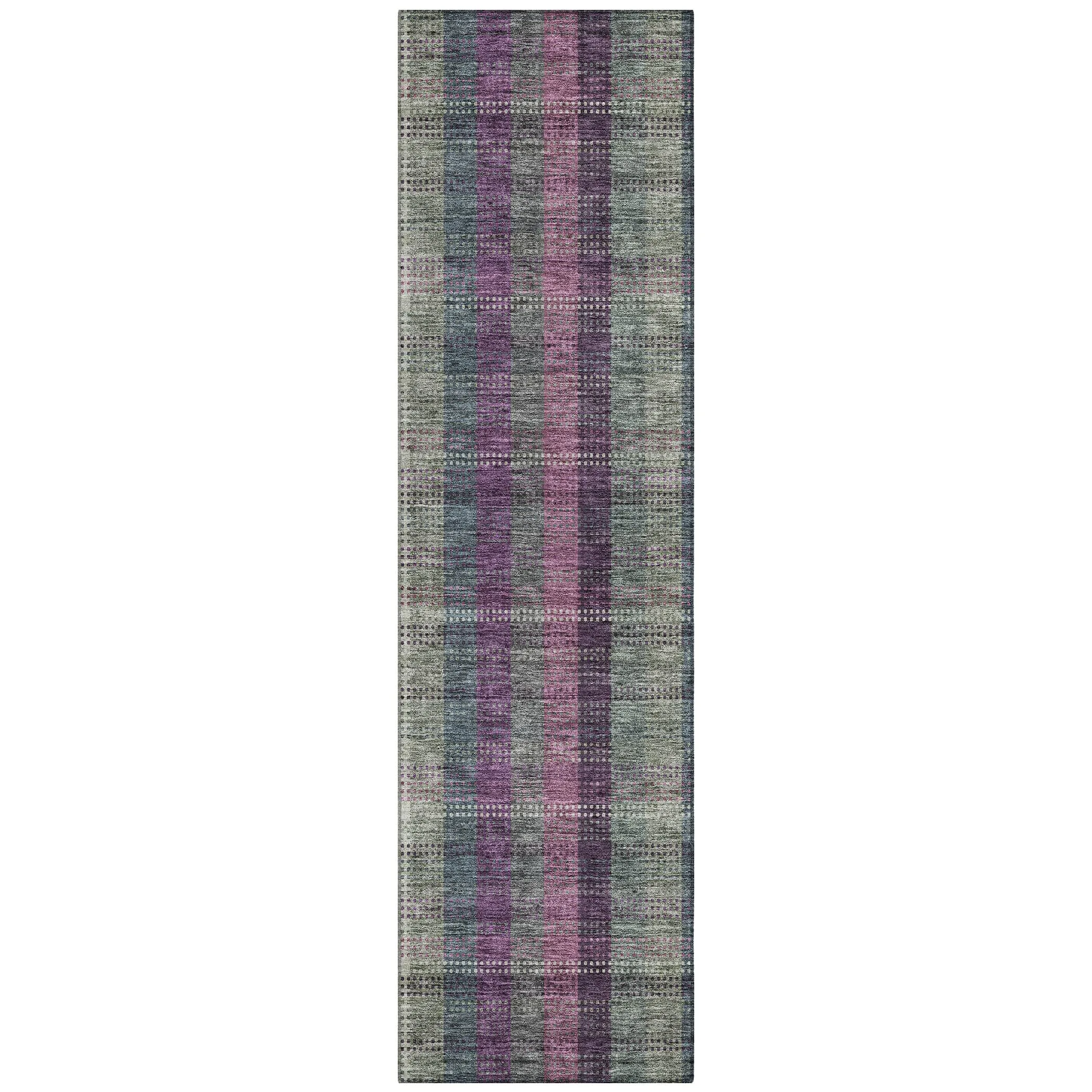Machine Washable Indoor/ Outdoor Modern Plaid Chantille Rug