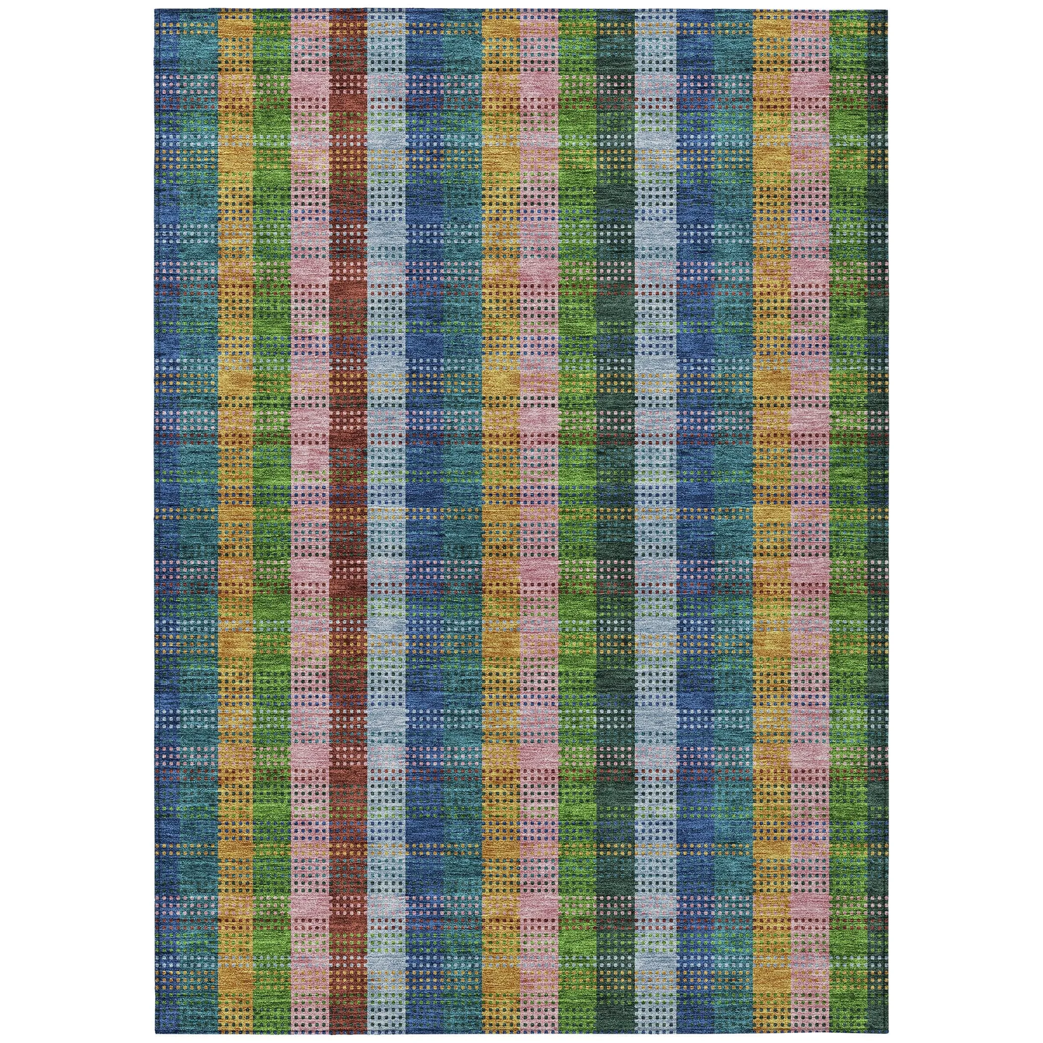 Machine Washable Indoor/ Outdoor Modern Plaid Chantille Rug