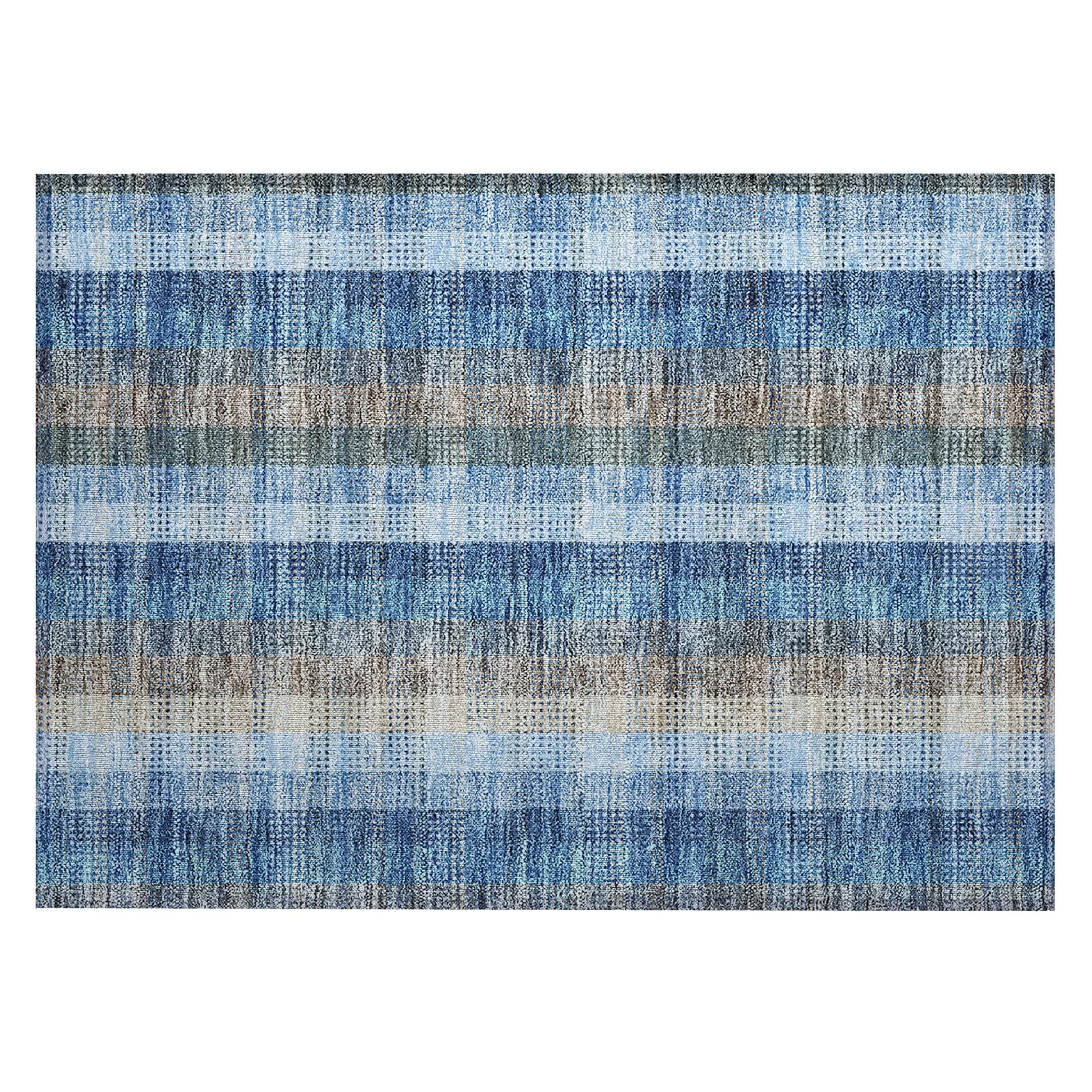 Machine Washable Indoor/ Outdoor Modern Plaid Chantille Rug
