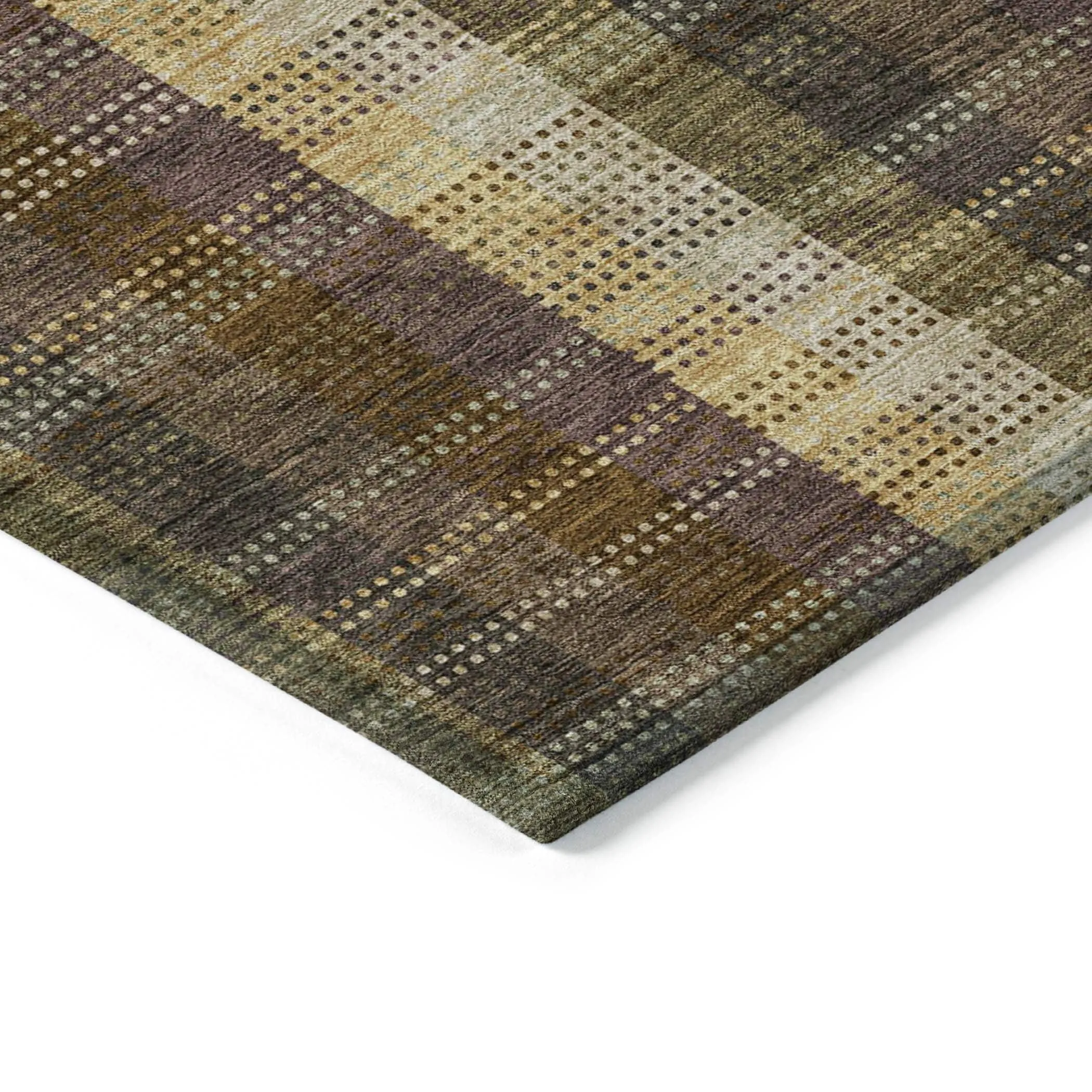 Machine Washable Indoor/ Outdoor Modern Plaid Chantille Rug
