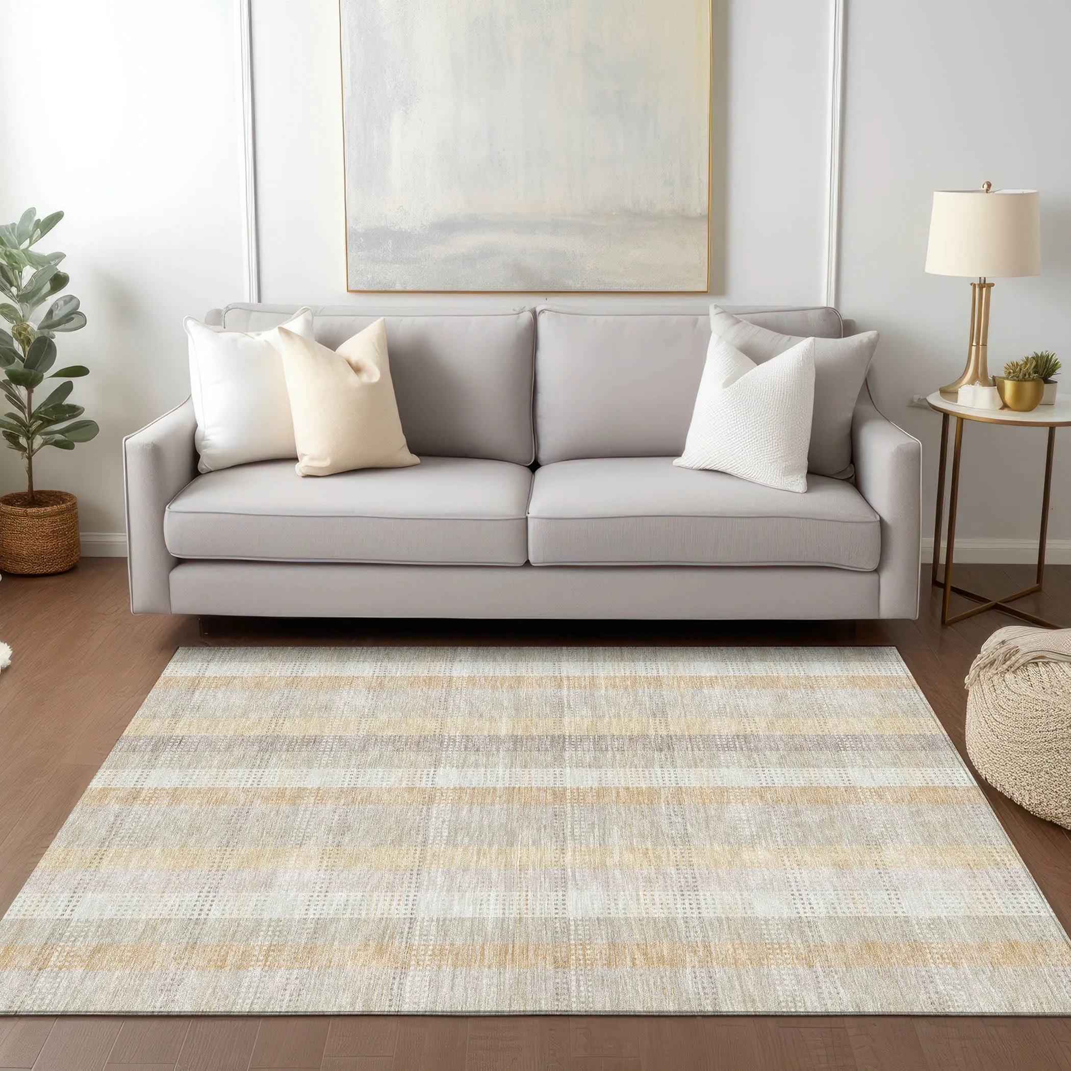 Machine Washable Indoor/ Outdoor Modern Plaid Chantille Rug