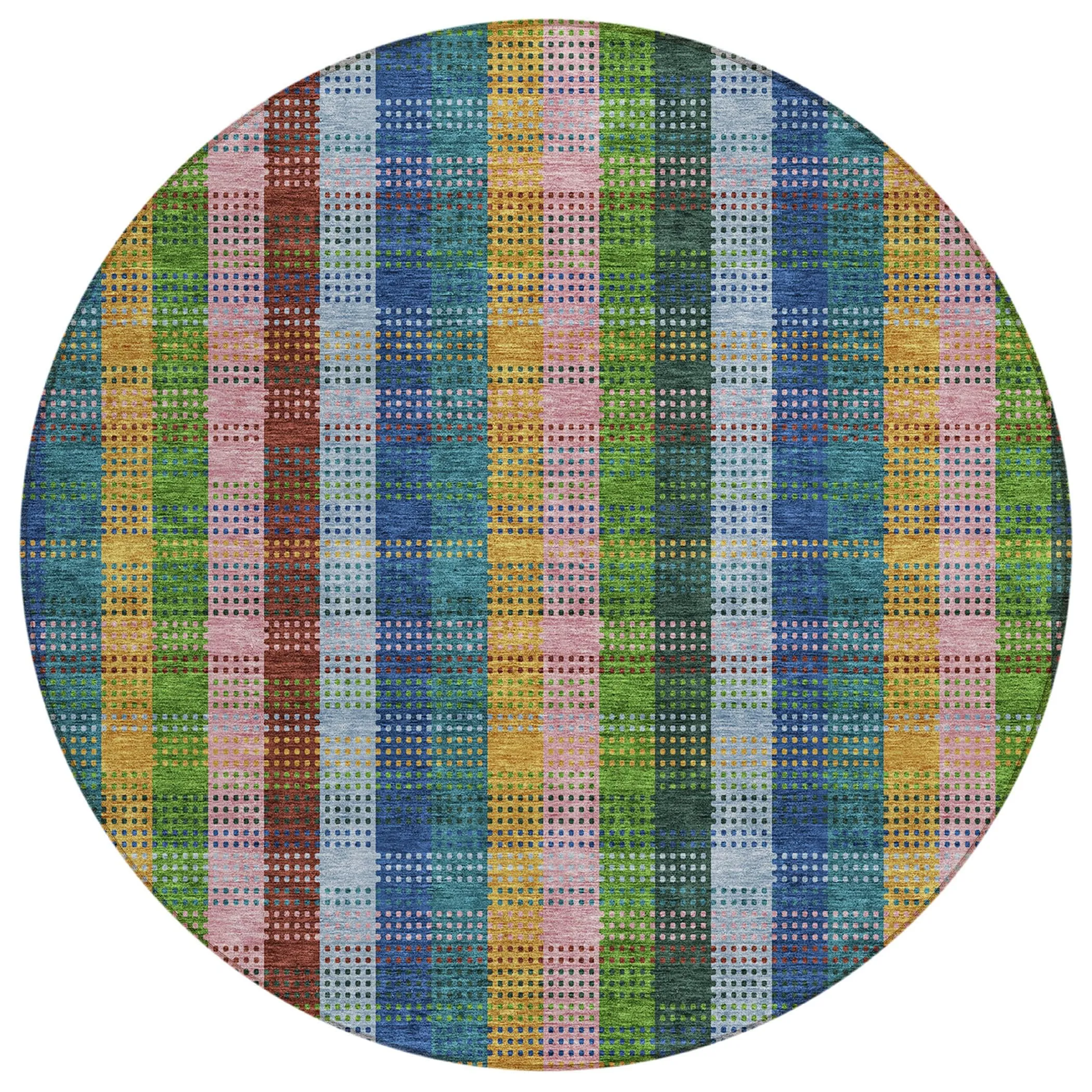 Machine Washable Indoor/ Outdoor Modern Plaid Chantille Rug