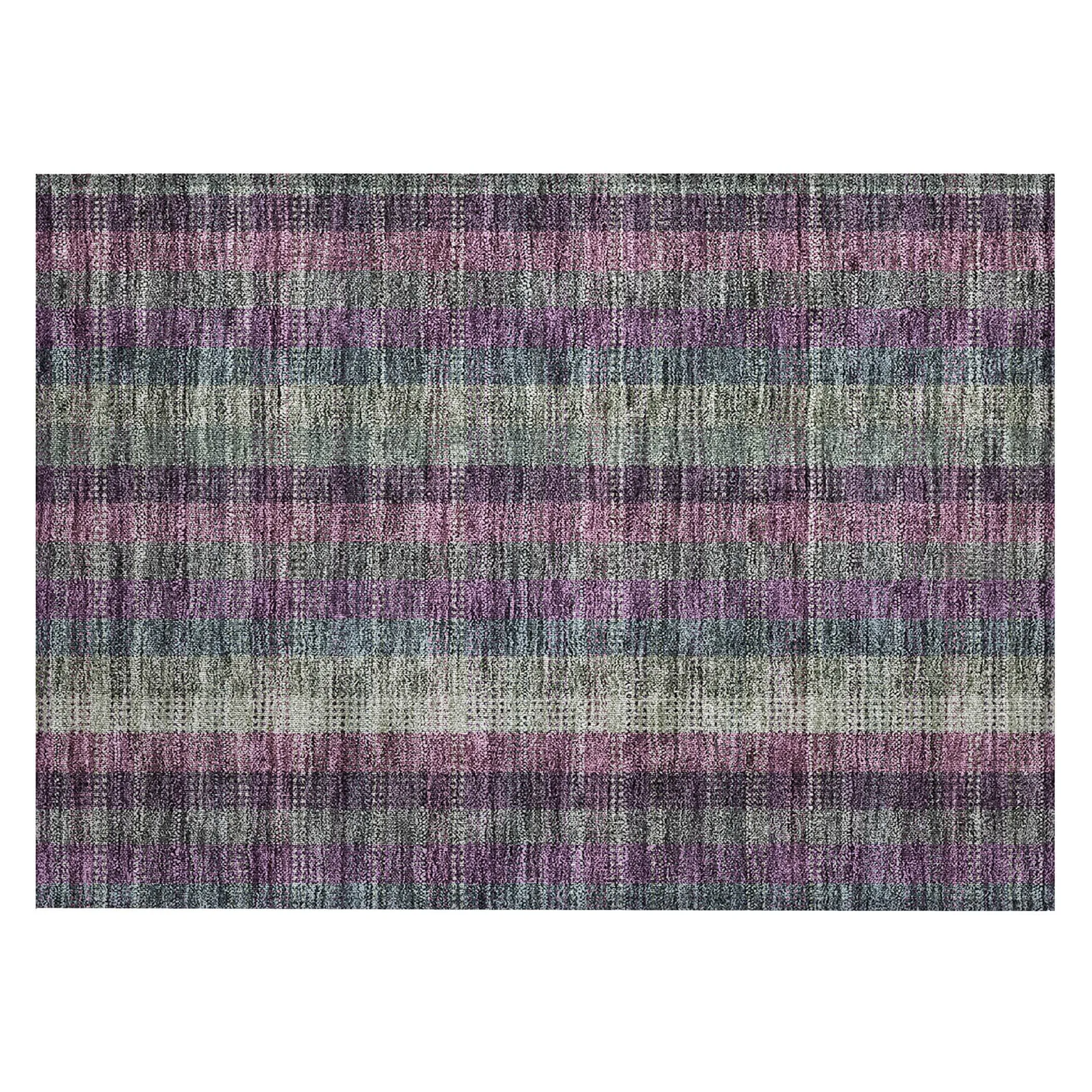 Machine Washable Indoor/ Outdoor Modern Plaid Chantille Rug
