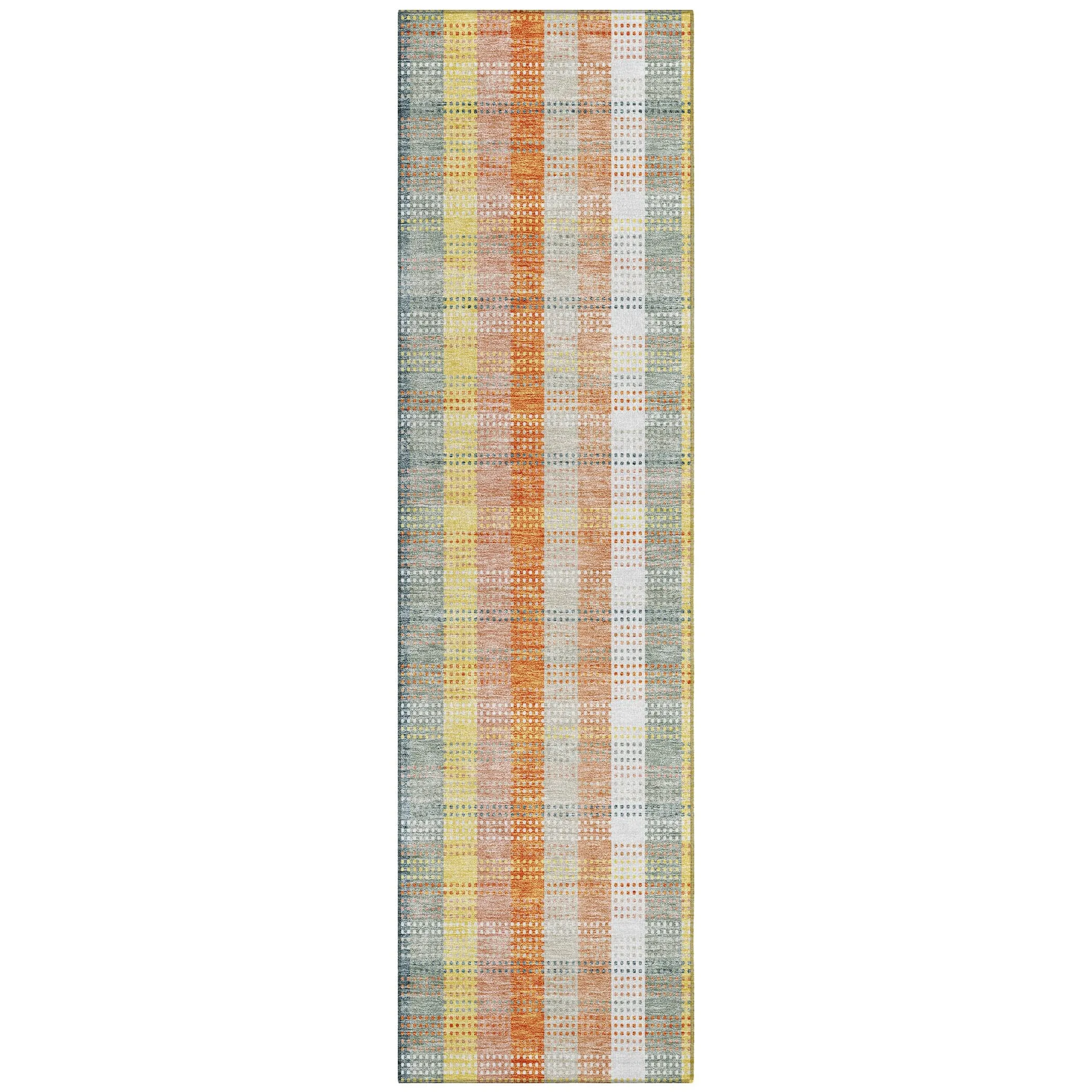 Machine Washable Indoor/ Outdoor Modern Plaid Chantille Rug