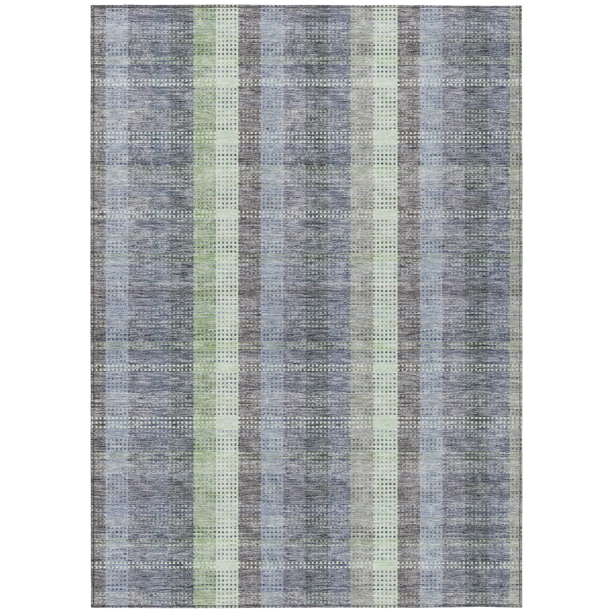 Machine Washable Indoor/ Outdoor Modern Plaid Chantille Rug