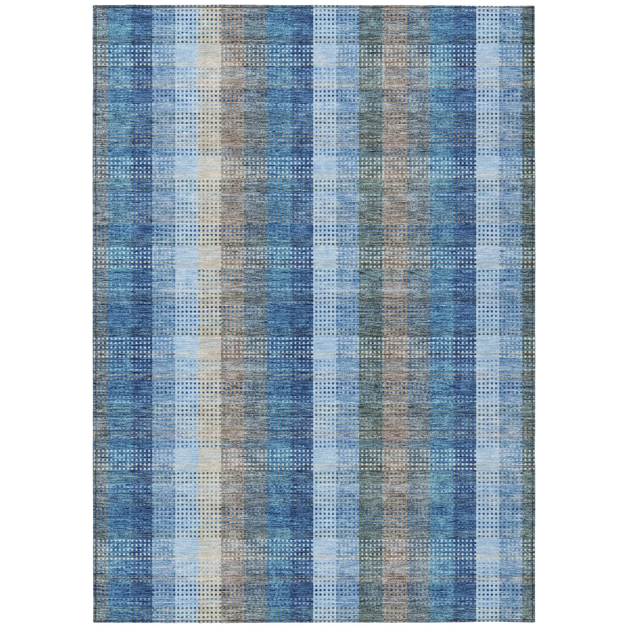 Machine Washable Indoor/ Outdoor Modern Plaid Chantille Rug