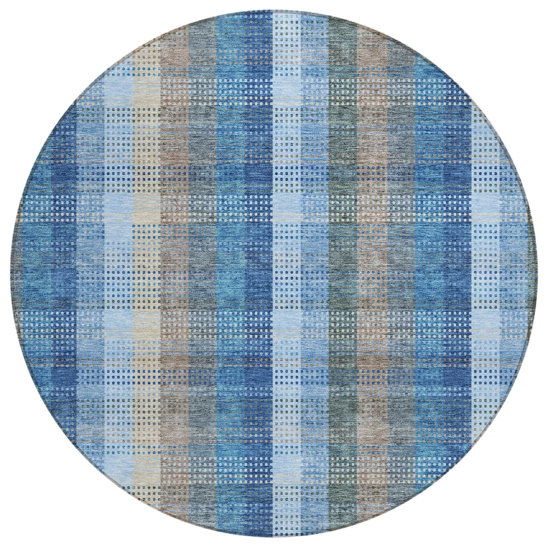 Machine Washable Indoor/ Outdoor Modern Plaid Chantille Rug