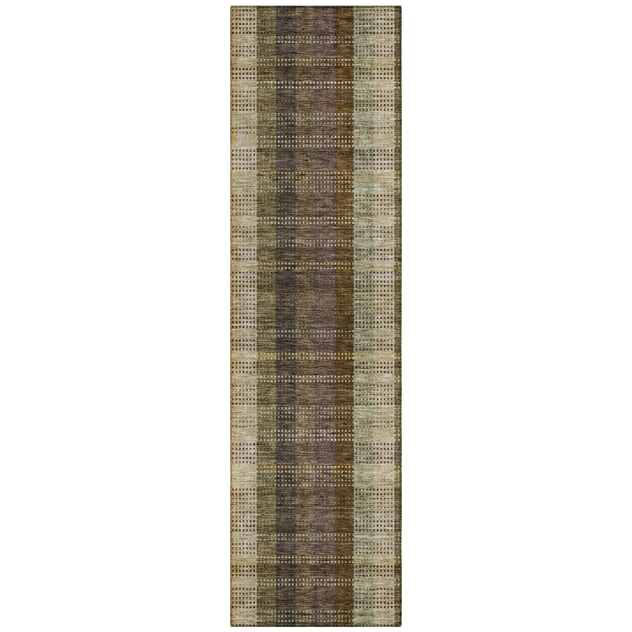 Machine Washable Indoor/ Outdoor Modern Plaid Chantille Rug