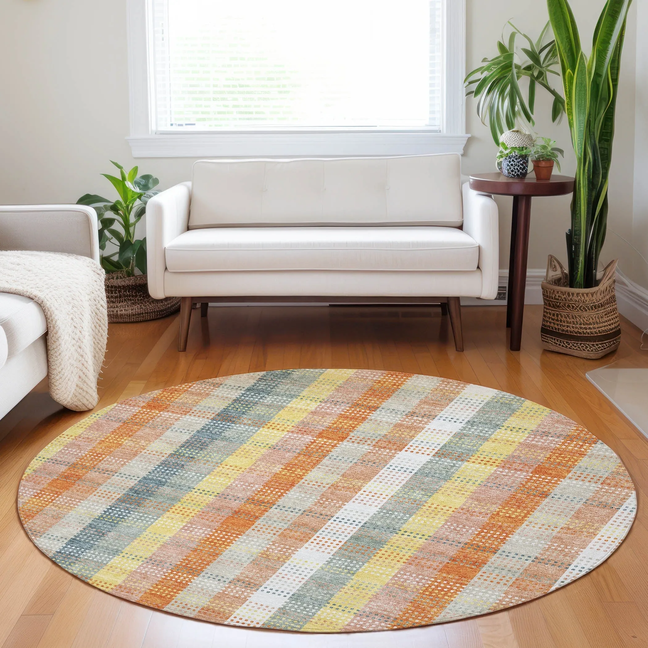 Machine Washable Indoor/ Outdoor Modern Plaid Chantille Rug