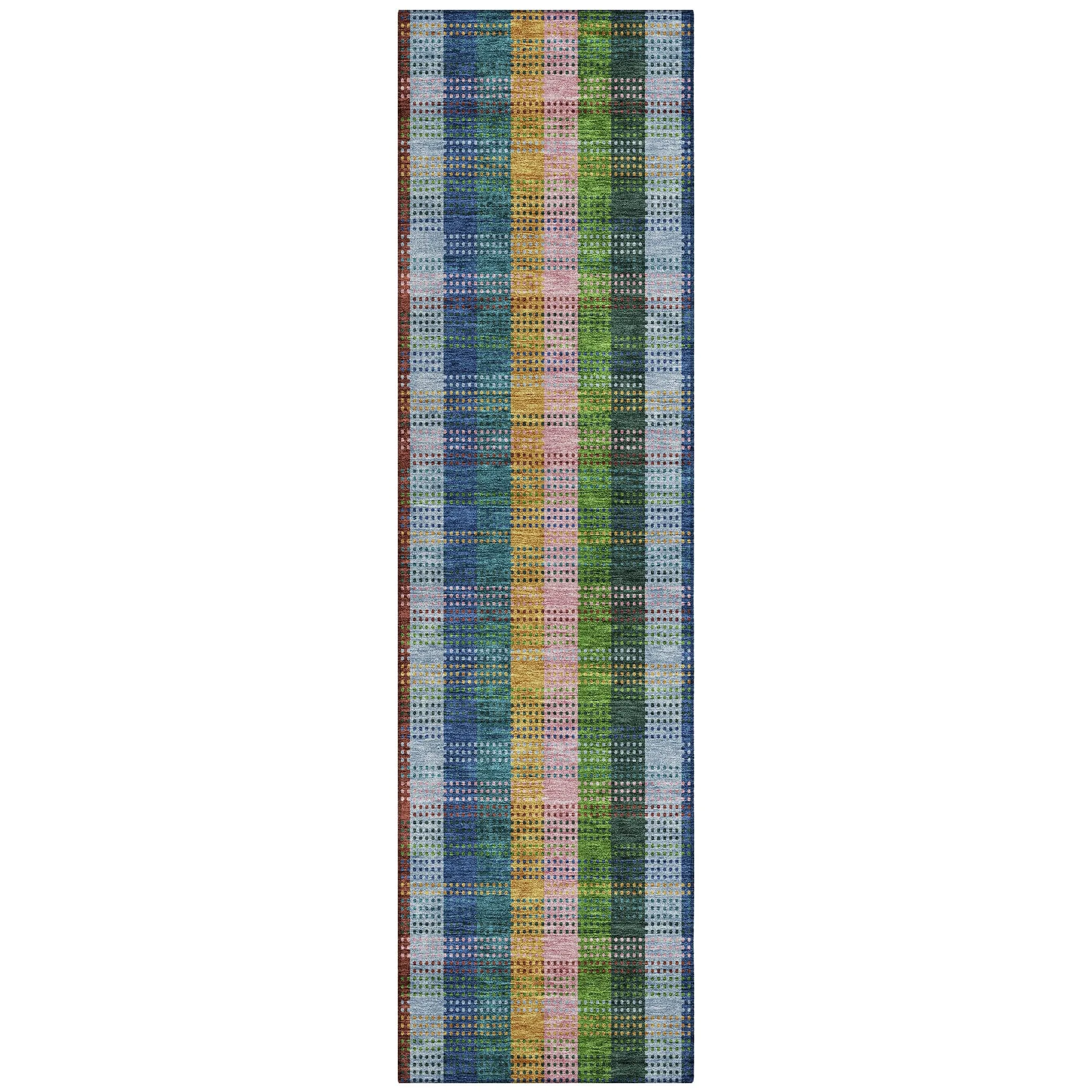 Machine Washable Indoor/ Outdoor Modern Plaid Chantille Rug