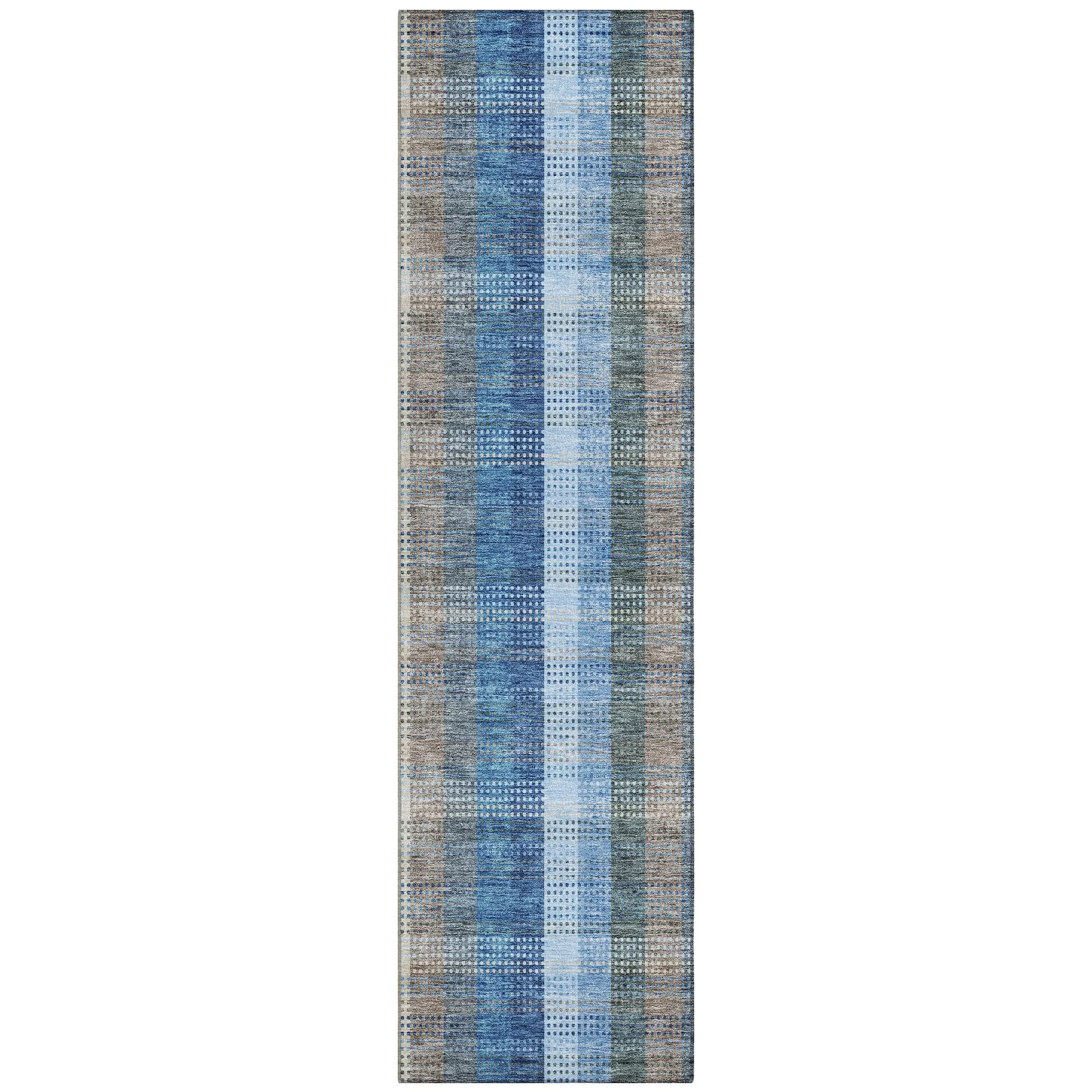 Machine Washable Indoor/ Outdoor Modern Plaid Chantille Rug