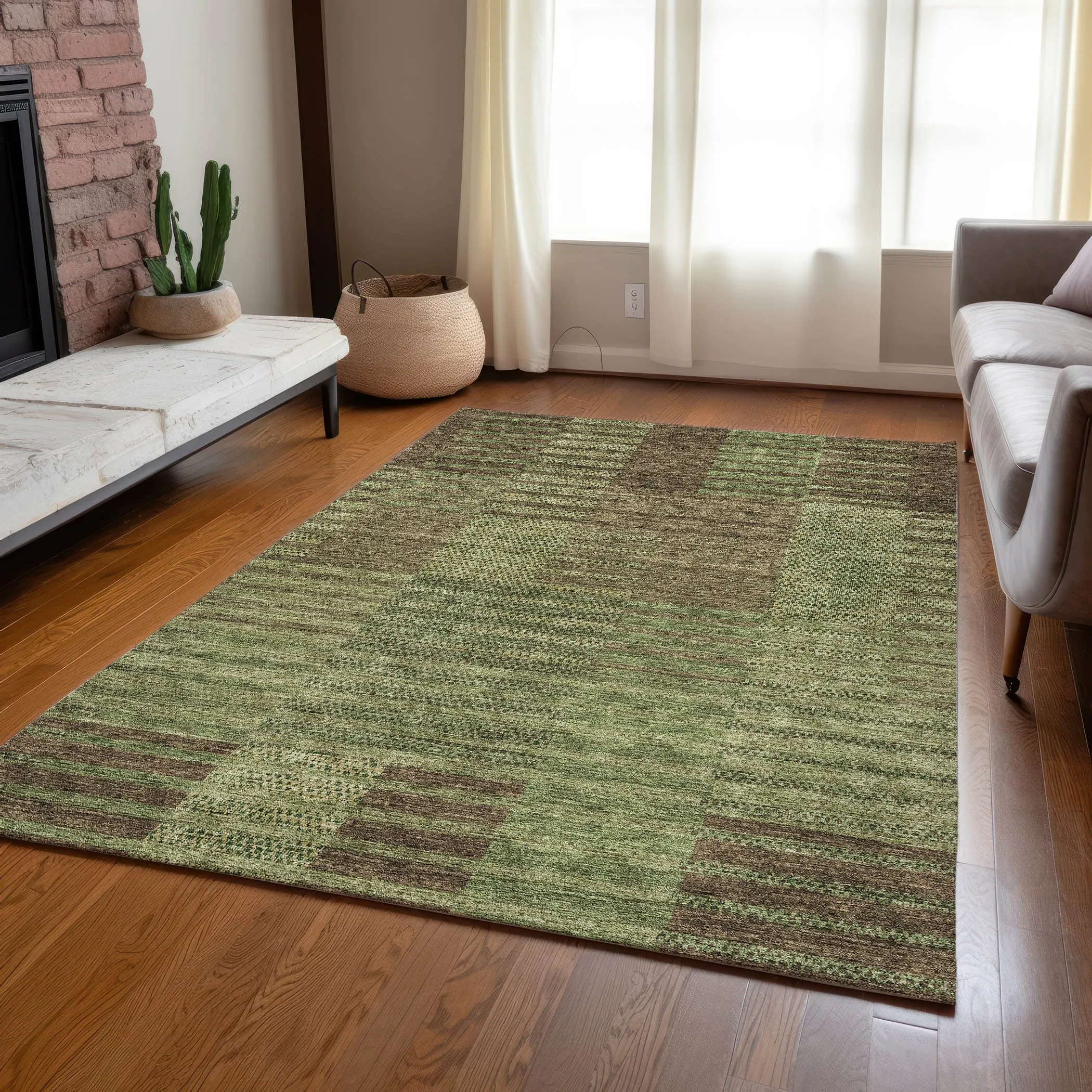 Machine Washable Indoor/ Outdoor Modern Stripes Chantille Rug