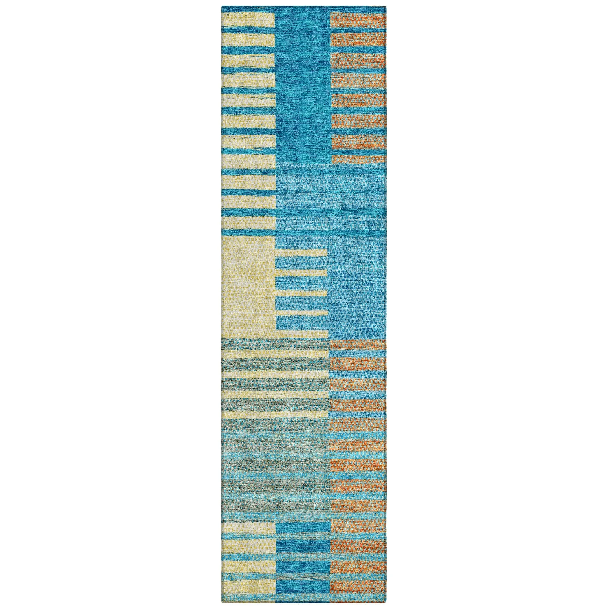 Machine Washable Indoor/ Outdoor Modern Stripes Chantille Rug