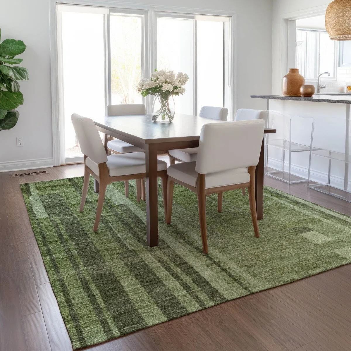 Machine Washable Indoor/ Outdoor Modern Stripes Chantille Rug