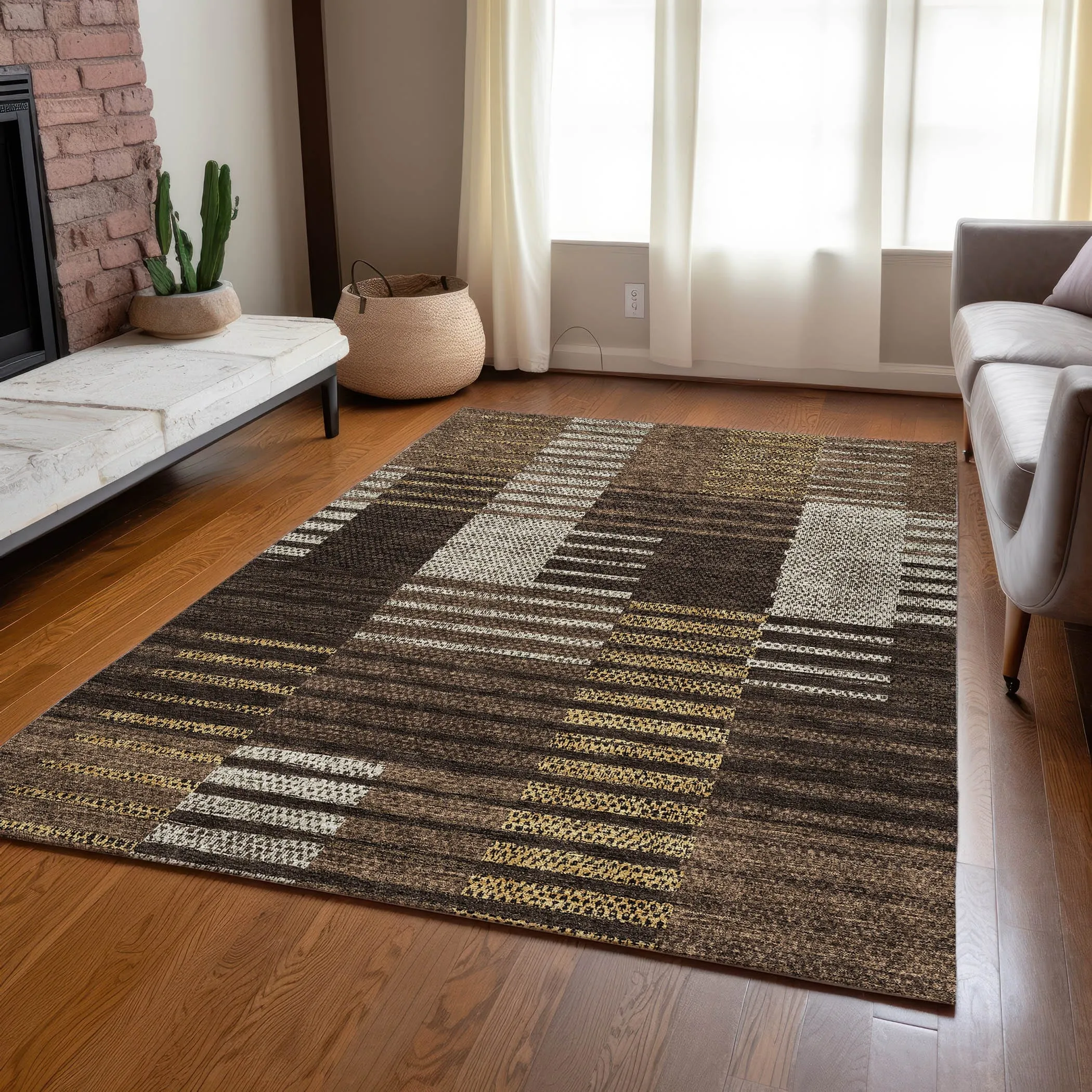 Machine Washable Indoor/ Outdoor Modern Stripes Chantille Rug