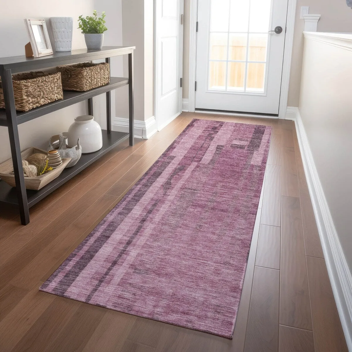 Machine Washable Indoor/ Outdoor Modern Stripes Chantille Rug